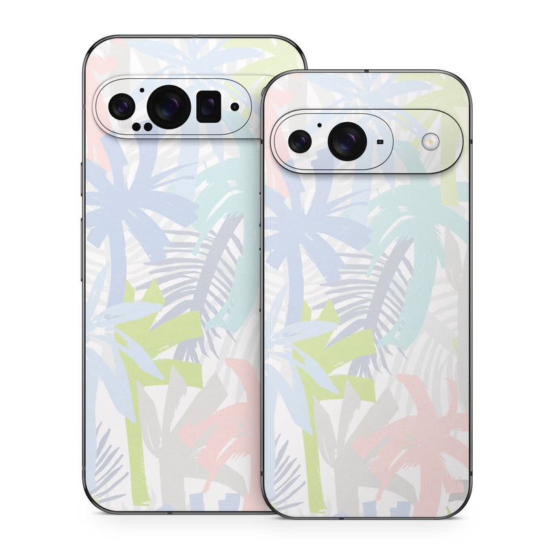 Google Pixel 9 Series Skin design of Palm trees, with bllue, green, pink, yellow, white, gray colors
