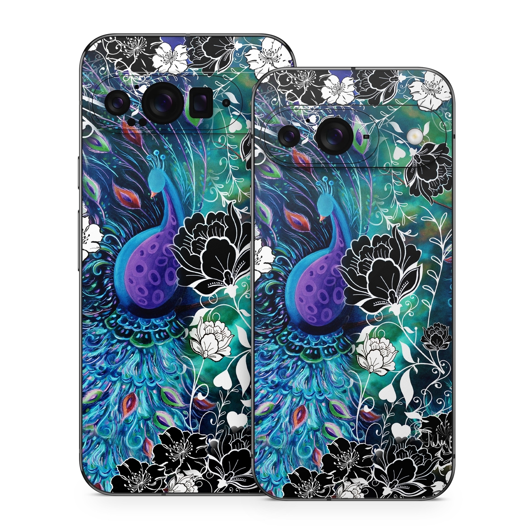 Google Pixel 9 Series Skin design of Pattern, Psychedelic art, Organism, Turquoise, Purple, Graphic design, Art, Design, Illustration, Fractal art, with black, blue, gray, green, white colors