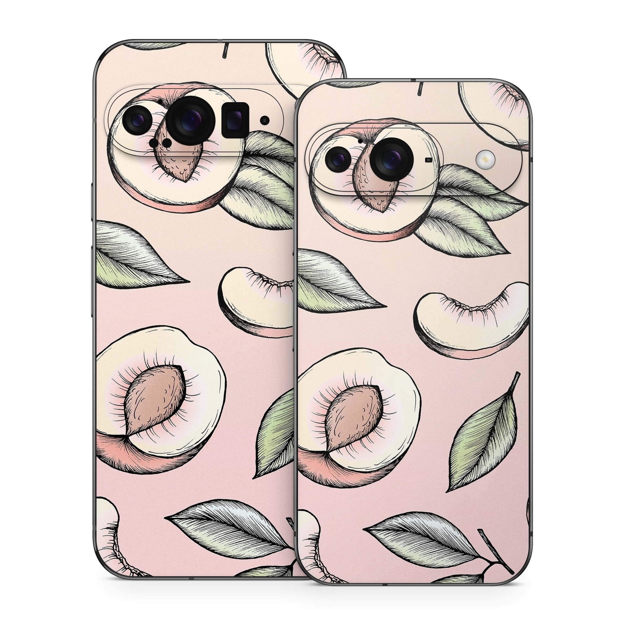 Google Pixel 9 Series Skin design of Pattern, Leaf, Botany, Organism, Design, Plant, Illustration, Clip art, with pink, green, yellow, orange colors