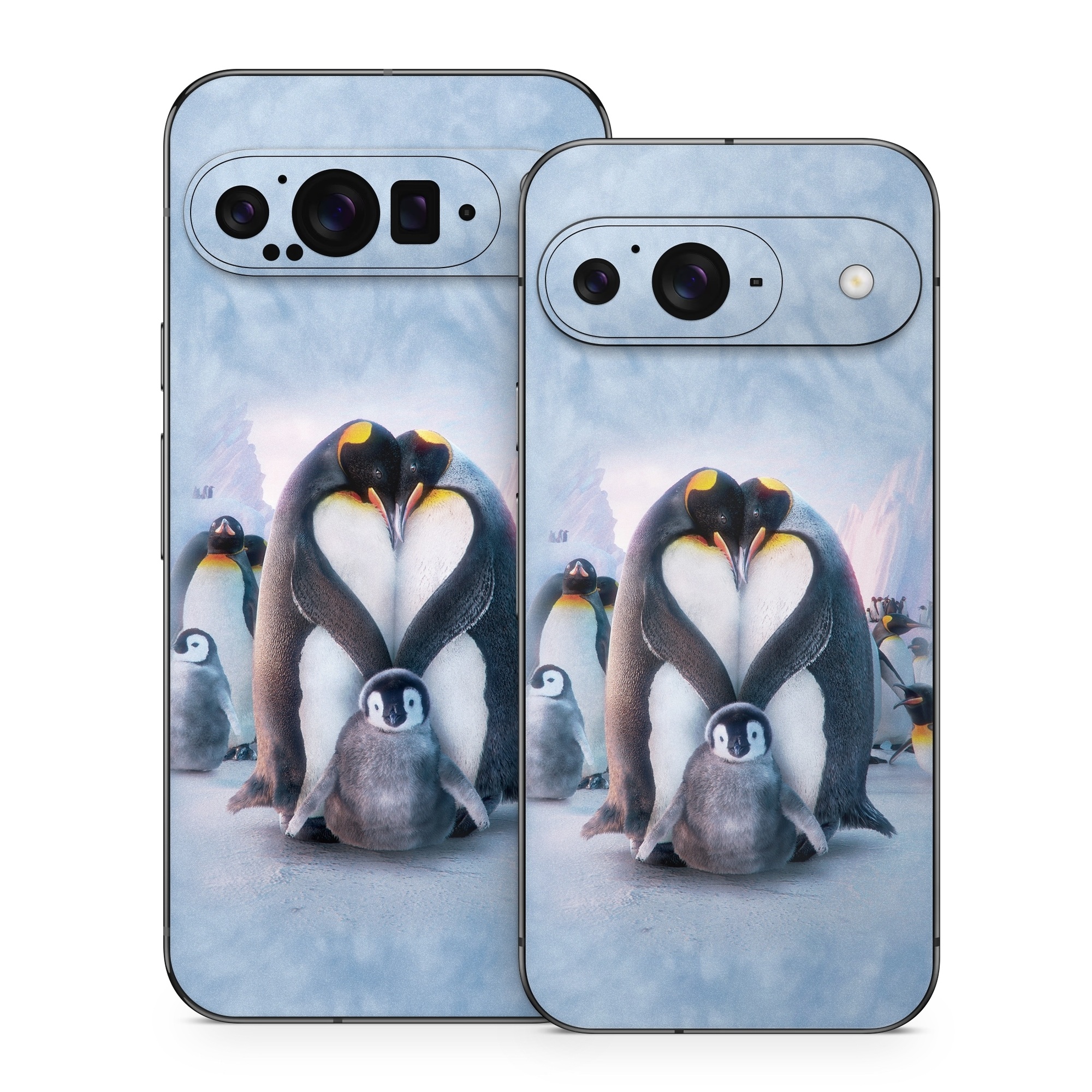 Google Pixel 9 Series Skin design of Bird, Vertebrate, Flightless bird, Penguin, Gentoo penguin, Emperor penguin, King penguin, Beak, Wildlife, Arctic, with gray, black, blue, purple colors