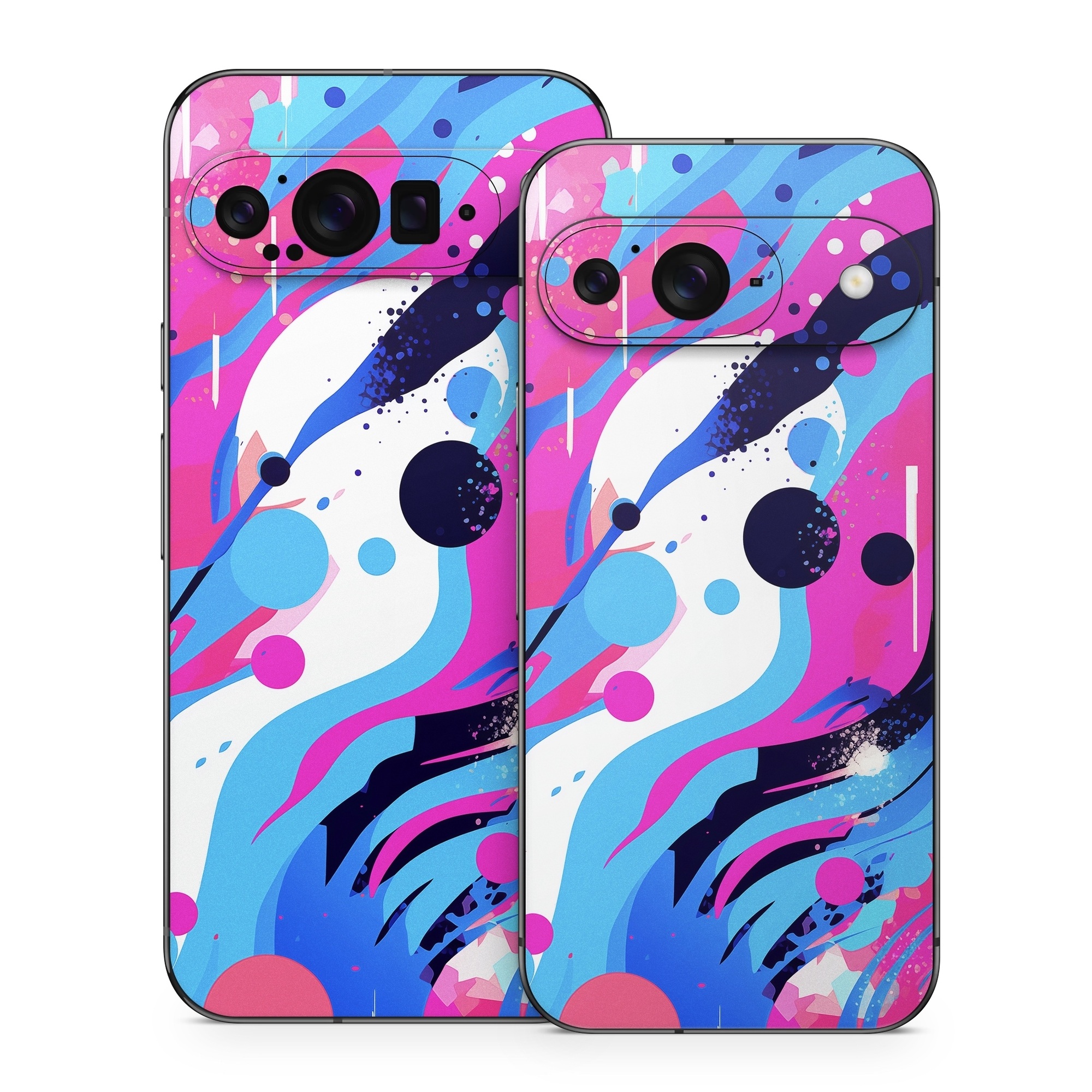Google Pixel 9 Series Skin design of Organism, Art, Line, Font, Magenta, Art paint, Paint, Pattern, Electric blue, Tints and shades, with pink, blue, white, black, orange colors
