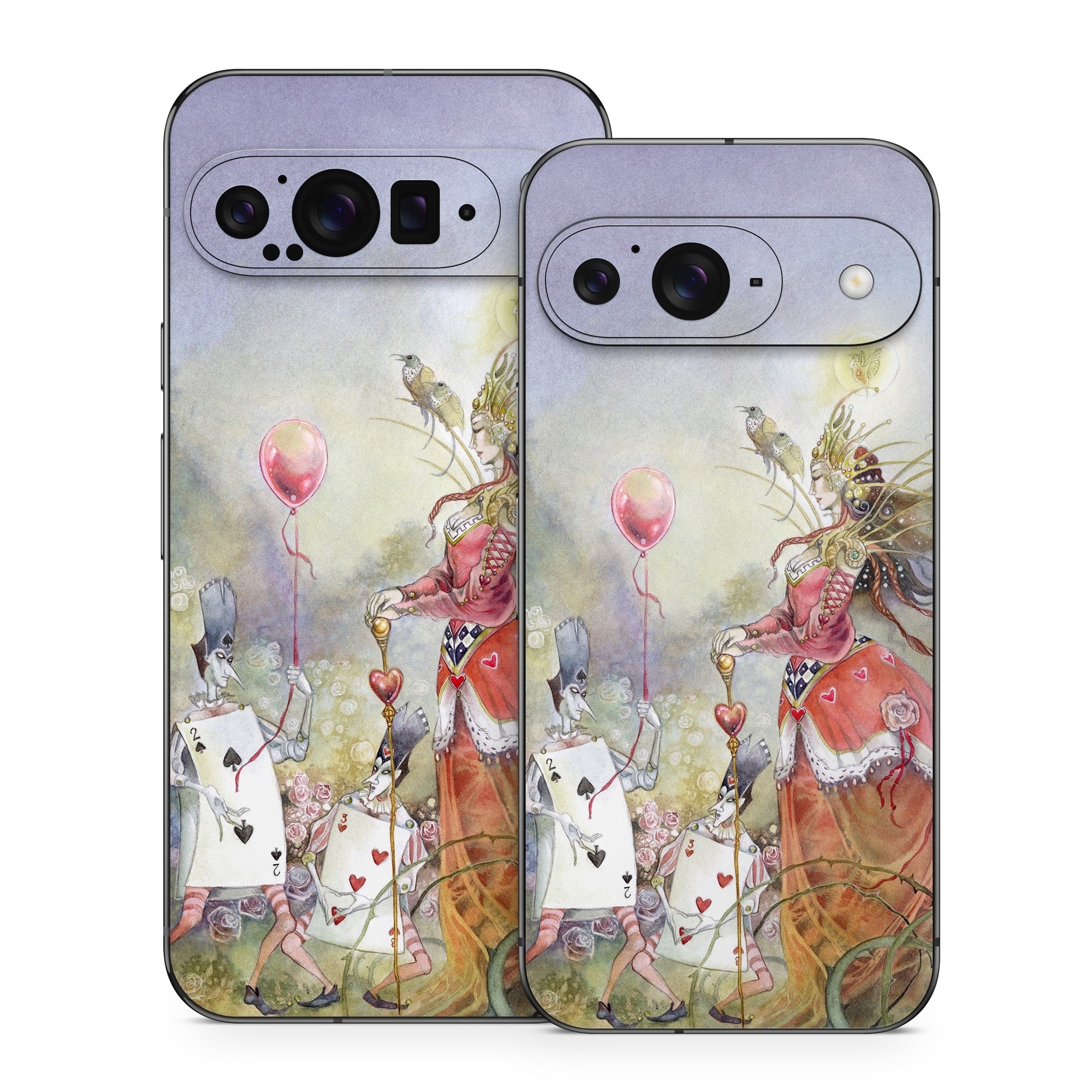 Google Pixel 9 Series Skin design of Watercolor paint, Painting, Art, Illustration, Spring, Flower, Fictional character, Blossom, Plant, Visual arts, with red, pink, white, black, blue, yellow, green colors