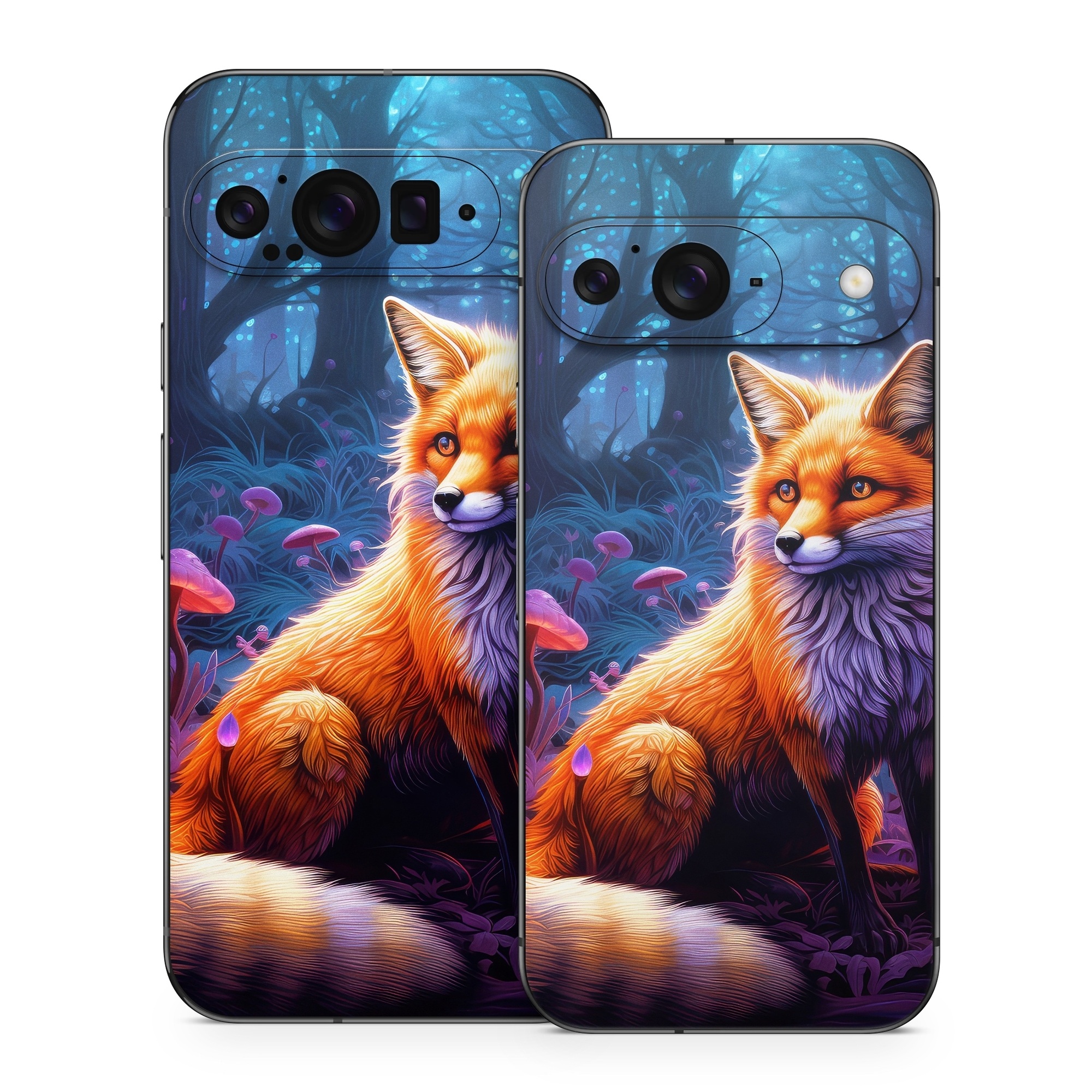 Google Pixel 9 Series Skin design of Plant, Light, Carnivore, Orange, Organism, Tree, Pink, Natural landscape, Fawn, Whiskers, with red, orange, white, black, purple, gray, green colors