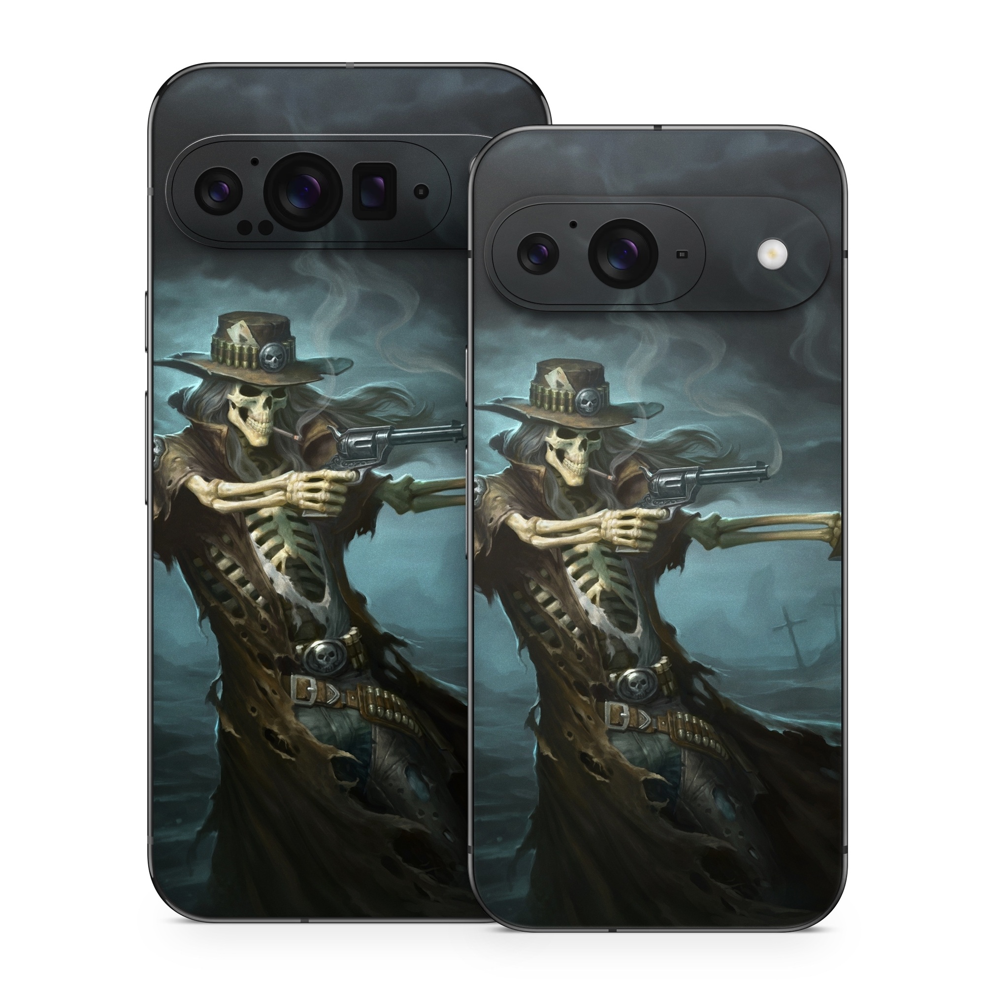 Google Pixel 9 Series Skin design of Cg artwork, Action-adventure game, Darkness, Illustration, Games, Adventure game, Pc game, Woman warrior, Digital compositing, Fictional character, with black, white, blue, gray colors