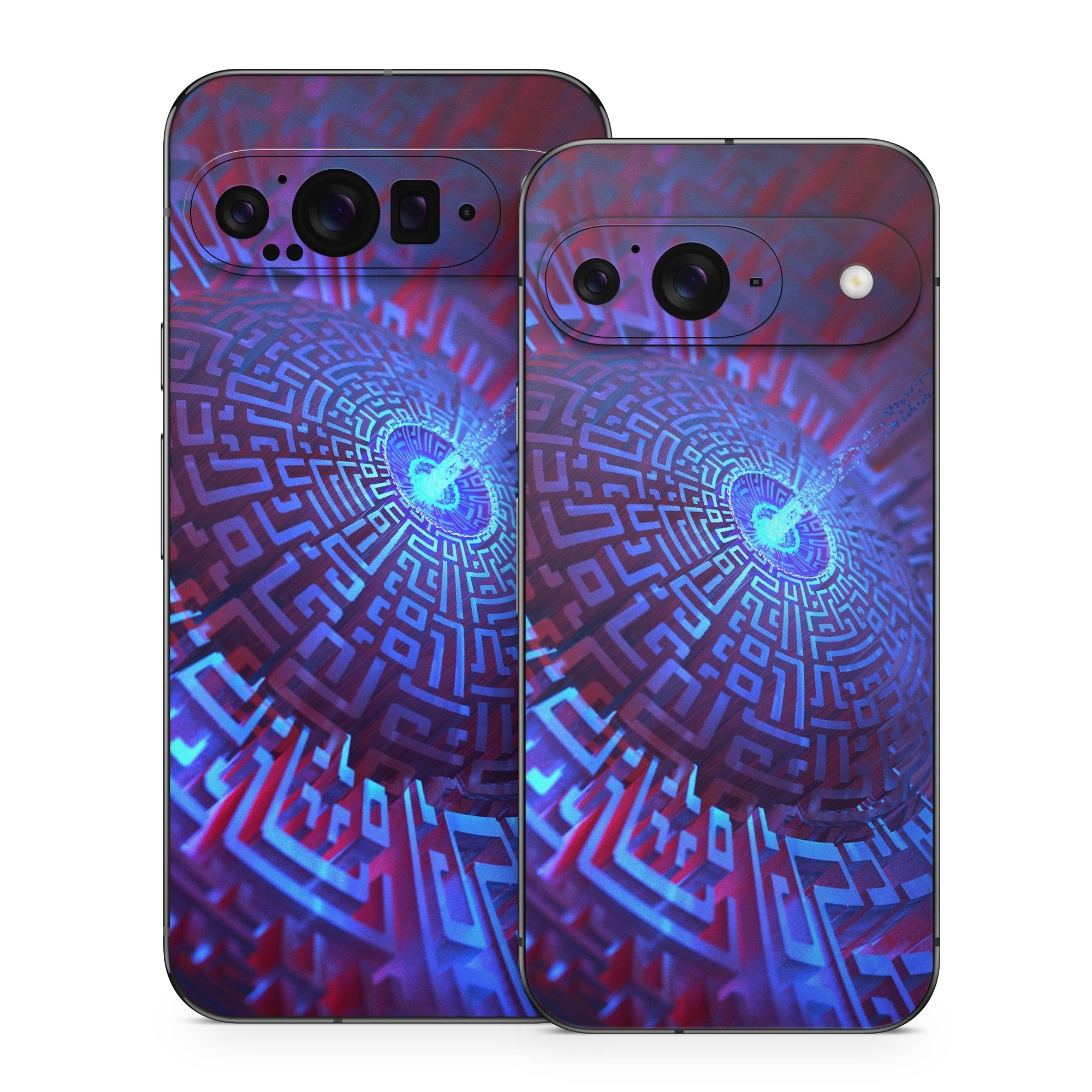 Google Pixel 9 Series Skin design of Blue, Light, Fractal art, Electric blue, Purple, Water, Psychedelic art, Organism, Art, Spiral, with black, blue colors