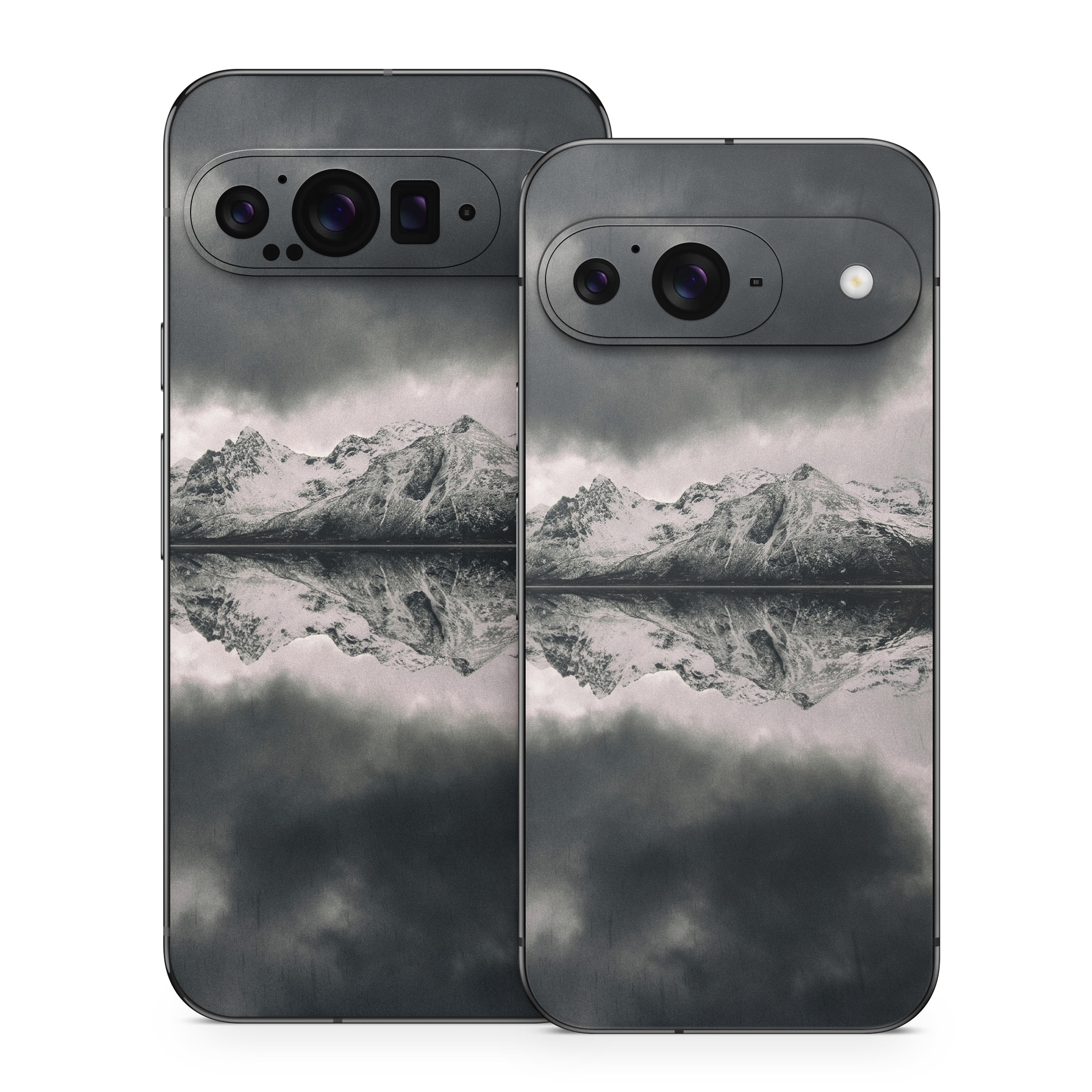 Google Pixel 9 Series Skin design of Sky, Cloud, Nature, Reflection, Water, Atmospheric phenomenon, Daytime, Black-and-white, Atmosphere, Calm, with white, black, gray colors