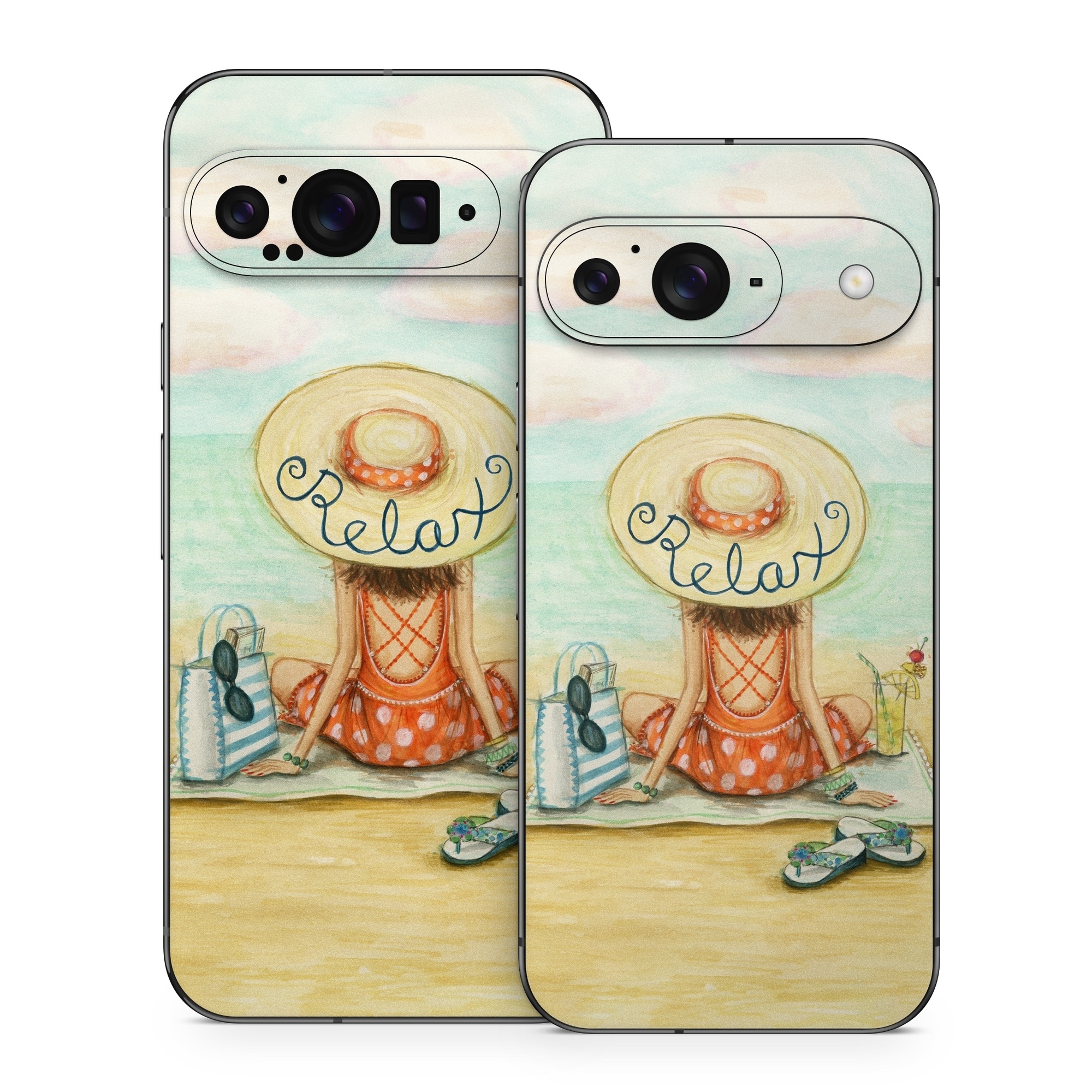 Google Pixel 9 Series Skin design of Illustration, Cartoon, Watercolor paint, Art, Drawing, Child art, Sketch, Paint, Still life, with white, yellow, blue, red, black, yellow colors