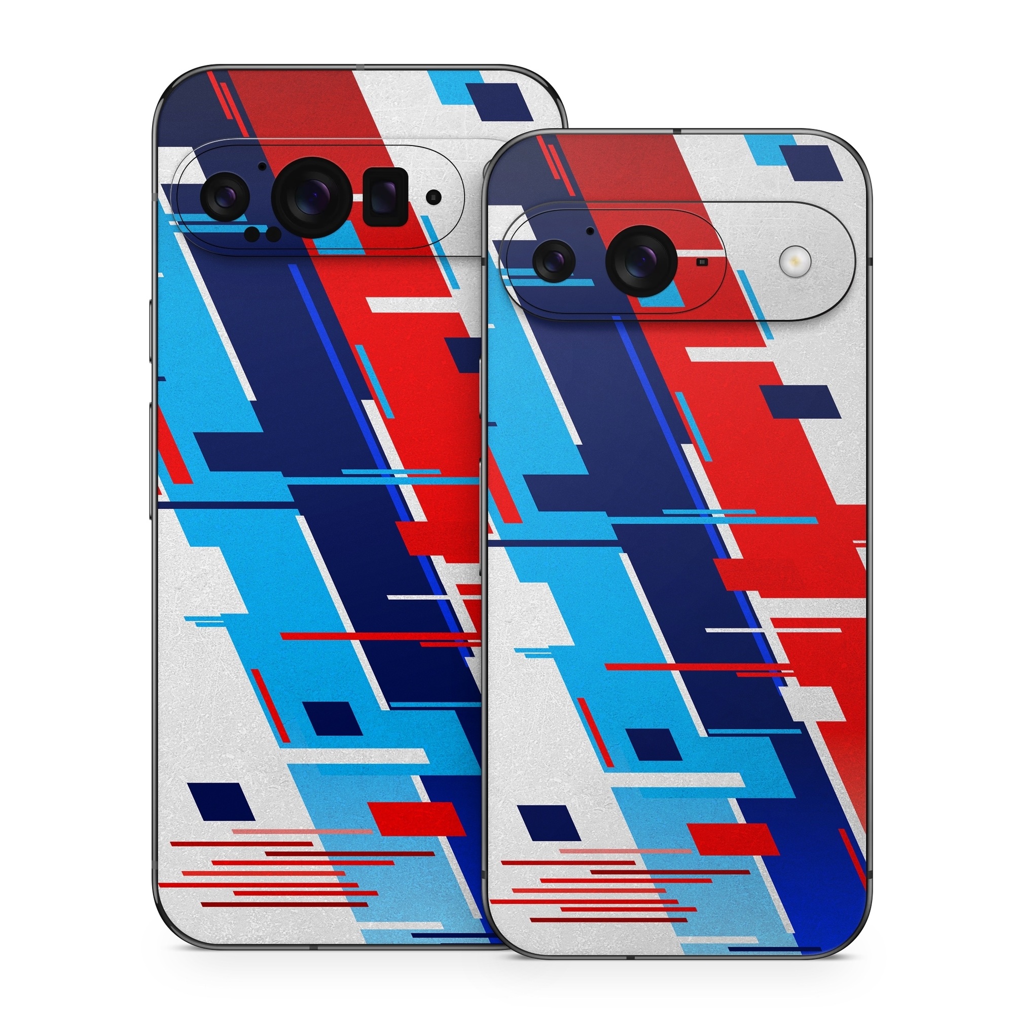 Google Pixel 9 Series Skin design of Azure, Font, Material property, Parallel, Electric blue, Slope, Graphics, Carmine, Brand, Rectangle, with gray, blue, black, red, purple colors