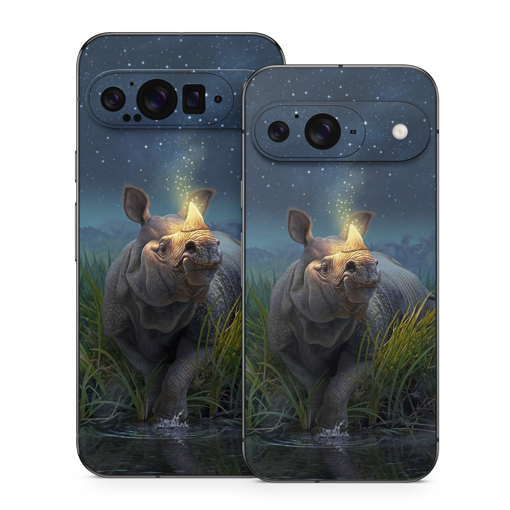 Google Pixel 9 Series Skin design of Wildlife, Sky, Photography, Grass, Fawn, with blue, green, gray, yellow, white colors