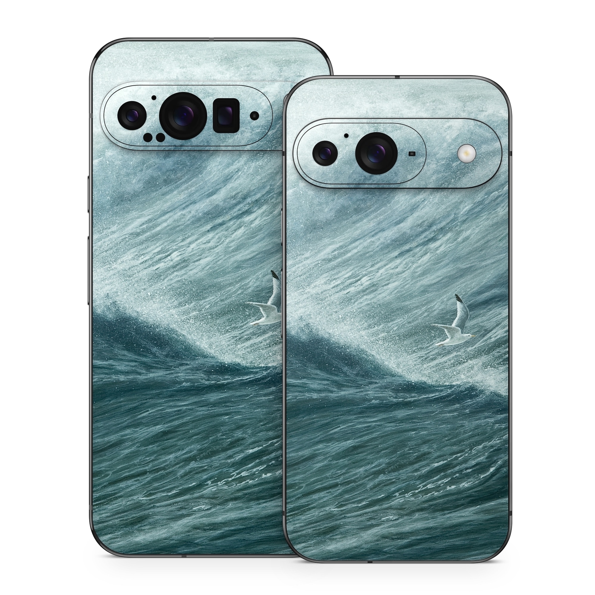 Google Pixel 9 Series Skin design of Wave, Wind wave, Tide, Sea, Ocean, Water, Sky, Wind, Tsunami, Surfing, with blue, white colors