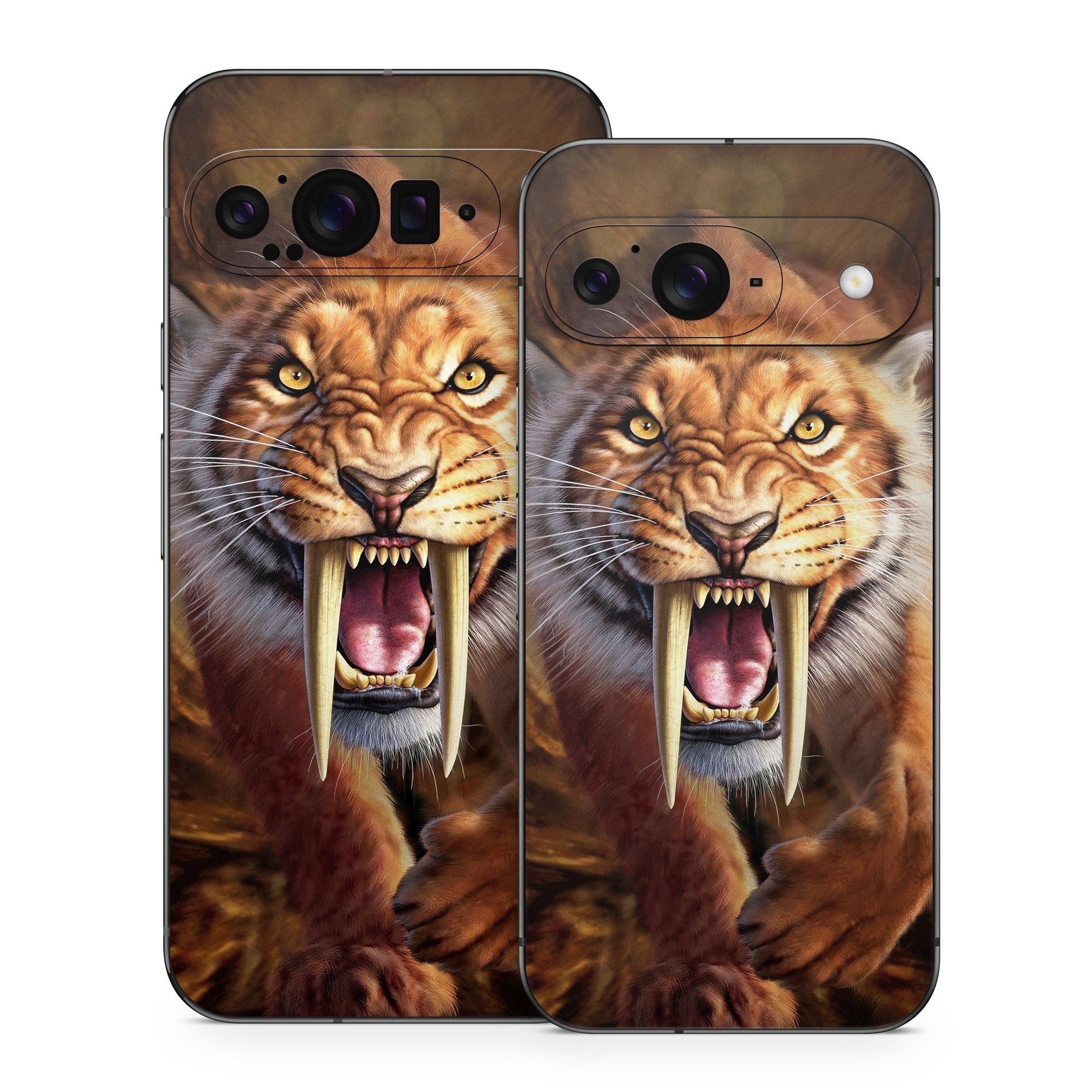Google Pixel 9 Series Skin design of Roar, Felidae, Facial expression, Wildlife, Whiskers, Bengal tiger, Carnivore, Snout, Big cats, Fang, with black, orange, yellow, white colors