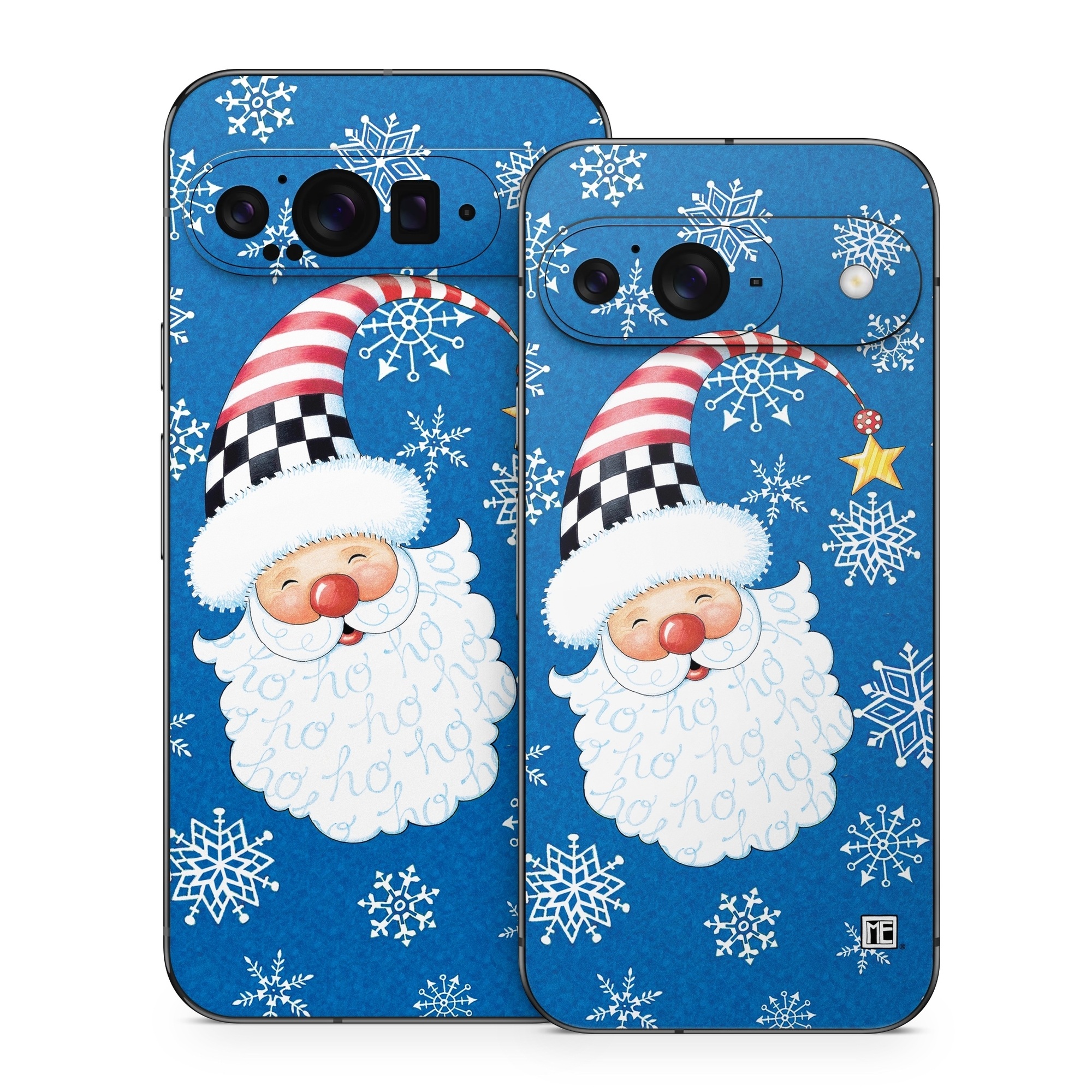 Google Pixel 9 Series Skin design of Plant, Celebrating, Rectangle, Font, Art, Happy, Ornament, Santa claus, Event, Christmas, with blue, white, black, red, yellow colors