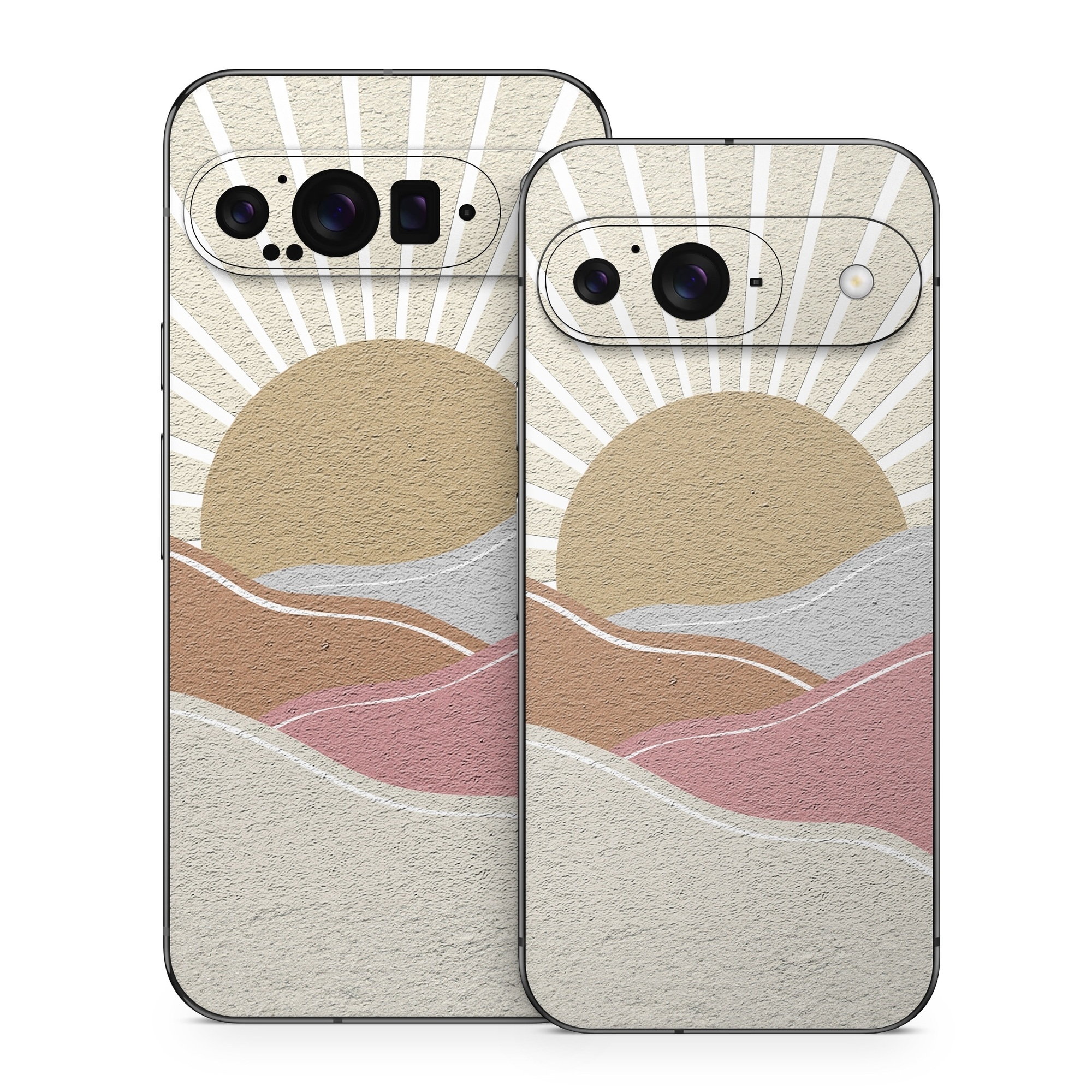 Google Pixel 9 Series Skin design of Art, Pattern, Symmetry, Tints and shades, Slope, Building material, Circle, Visual arts, Creative arts, Metal, with yellow, pink, gray, white, brown colors