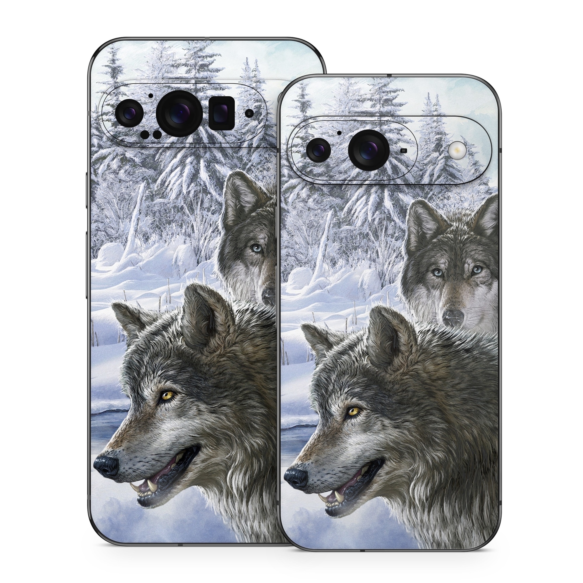 Google Pixel 9 Series Skin design of Mammal, Vertebrate, Wolf, Canidae, canis lupus tundrarum, Canis, Wildlife, Carnivore, Wolfdog, Dog, with gray, black, blue, purple colors