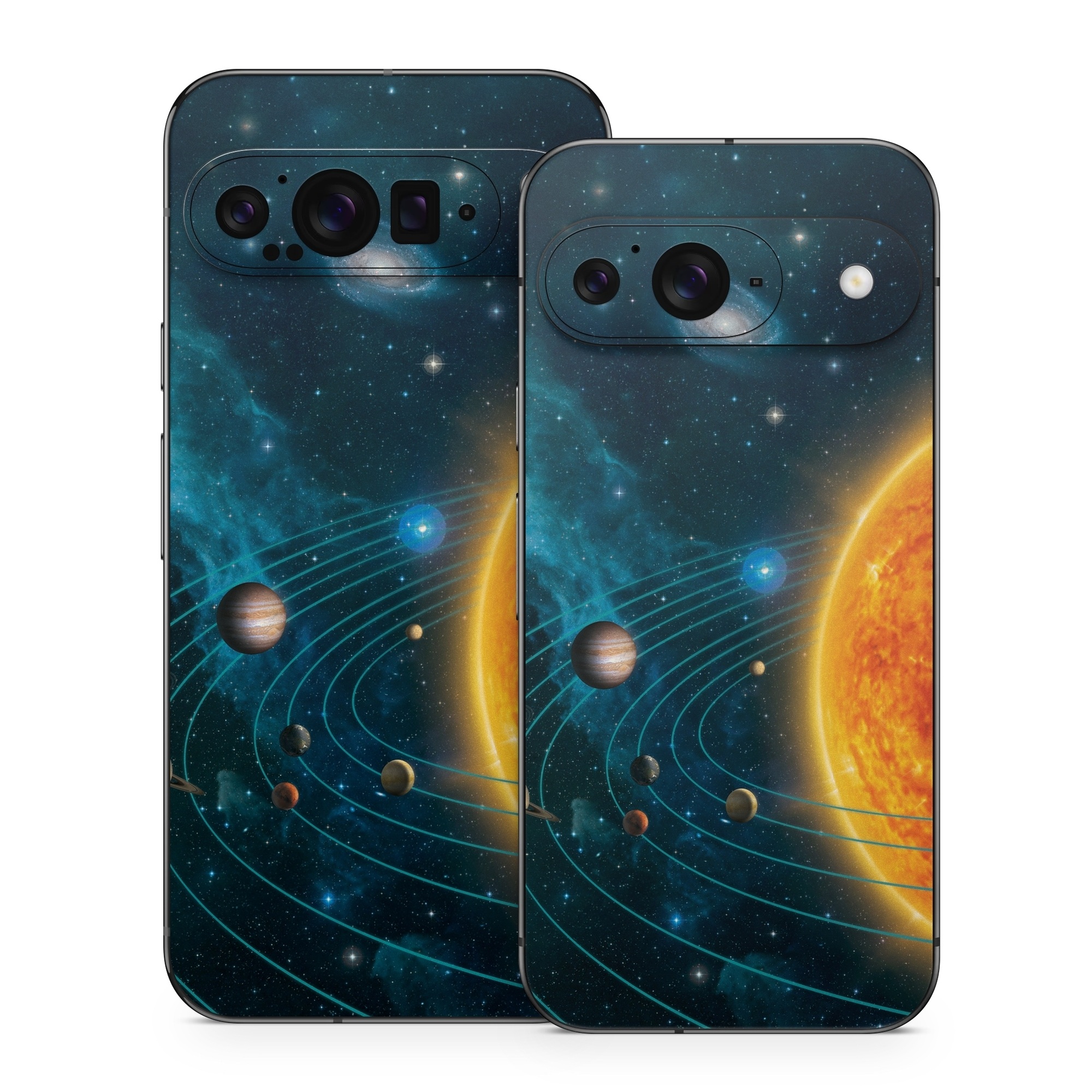 Google Pixel 9 Series Skin design of Astronomical object, Universe, Outer space, Galaxy, Astronomy, Atmosphere, Space, Planet, Science, Sky, with red, yellow, black, blue, brown, white colors