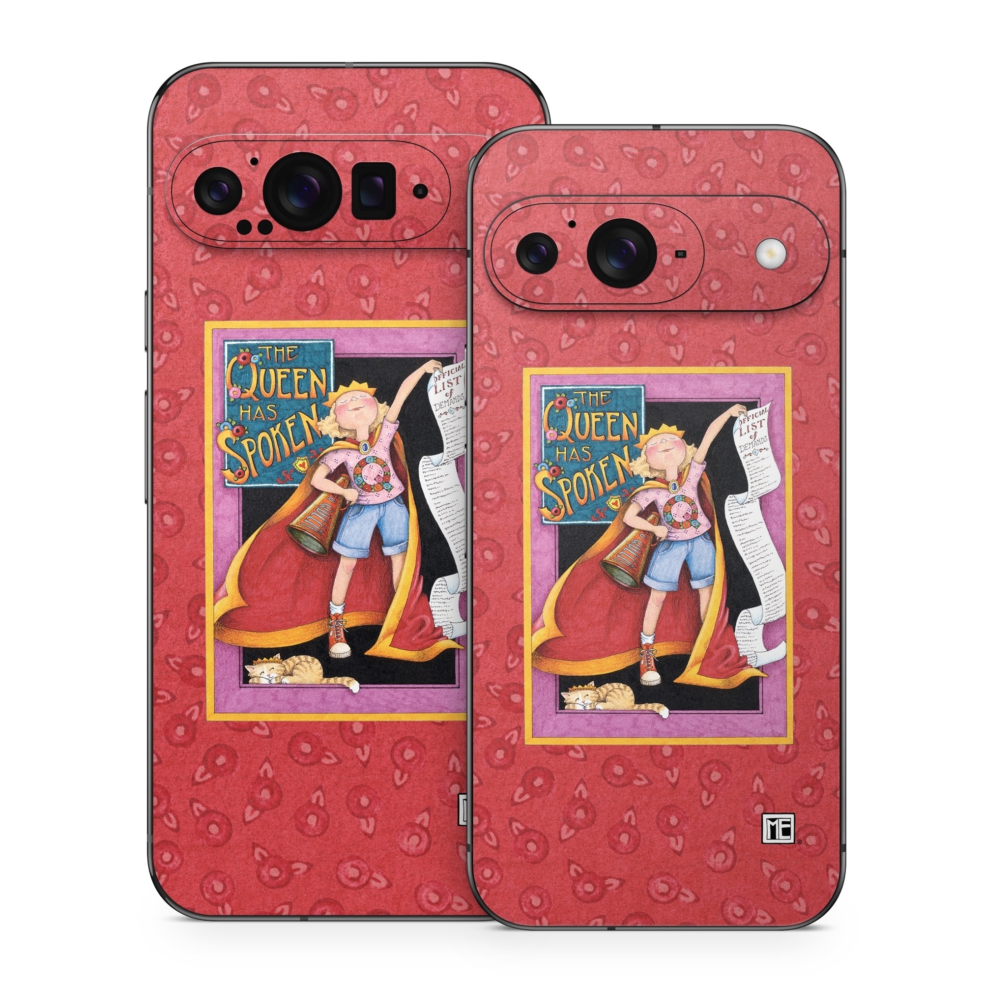 Google Pixel 9 Series Skin design of Cartoon, Illustration, Art, Miniature, Fictional character, Fiction, Magenta, Style, with red, gray, black, green, orange, purple colors