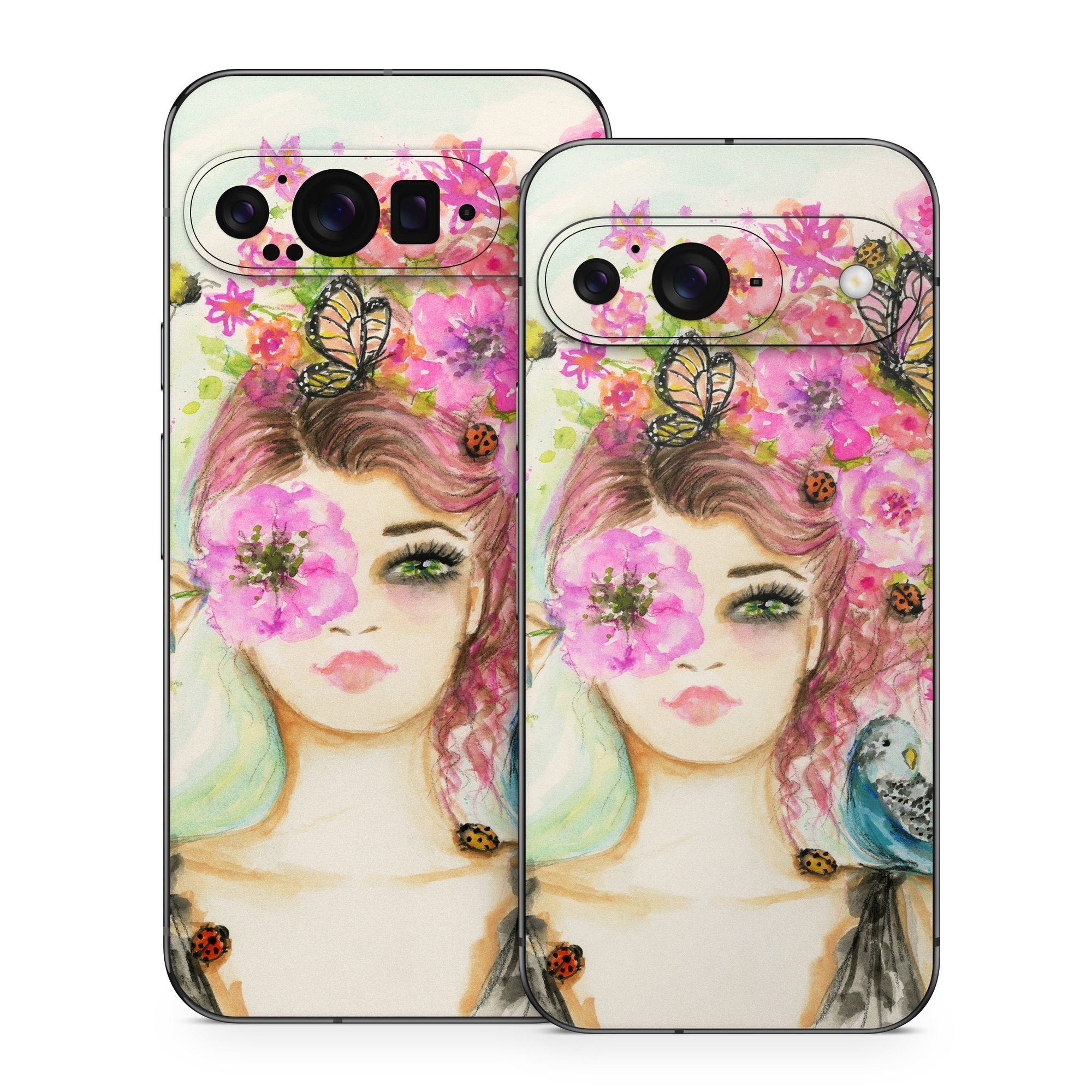 Google Pixel 9 Series Skin design of Face, Watercolor paint, Illustration, Pink, Head, Fashion illustration, Beauty, Art, Cheek, Painting, with white, pink, green, blue, yellow, red, brown colors