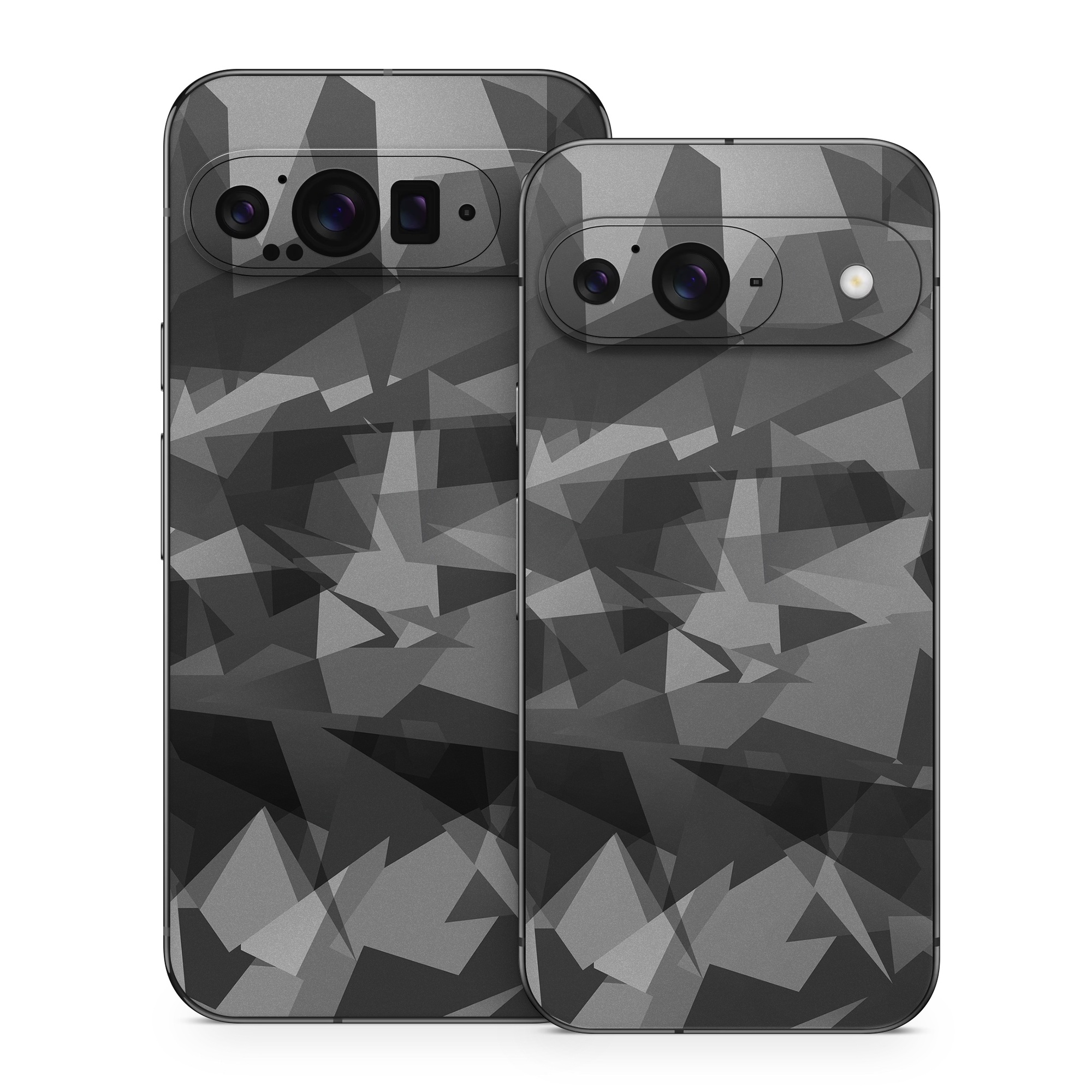 Google Pixel 9 Series Skin design of Black, Pattern, Triangle, Black-and-white, Monochrome, Grey, Design, Line, Architecture, Monochrome photography, with black, gray colors