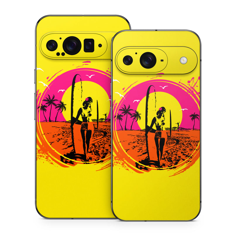 Google Pixel 9 Series Skin design of Palm trees, Graphic design, Graphics, Surfing--Equipment and supplies, Surfboard, Silhouette