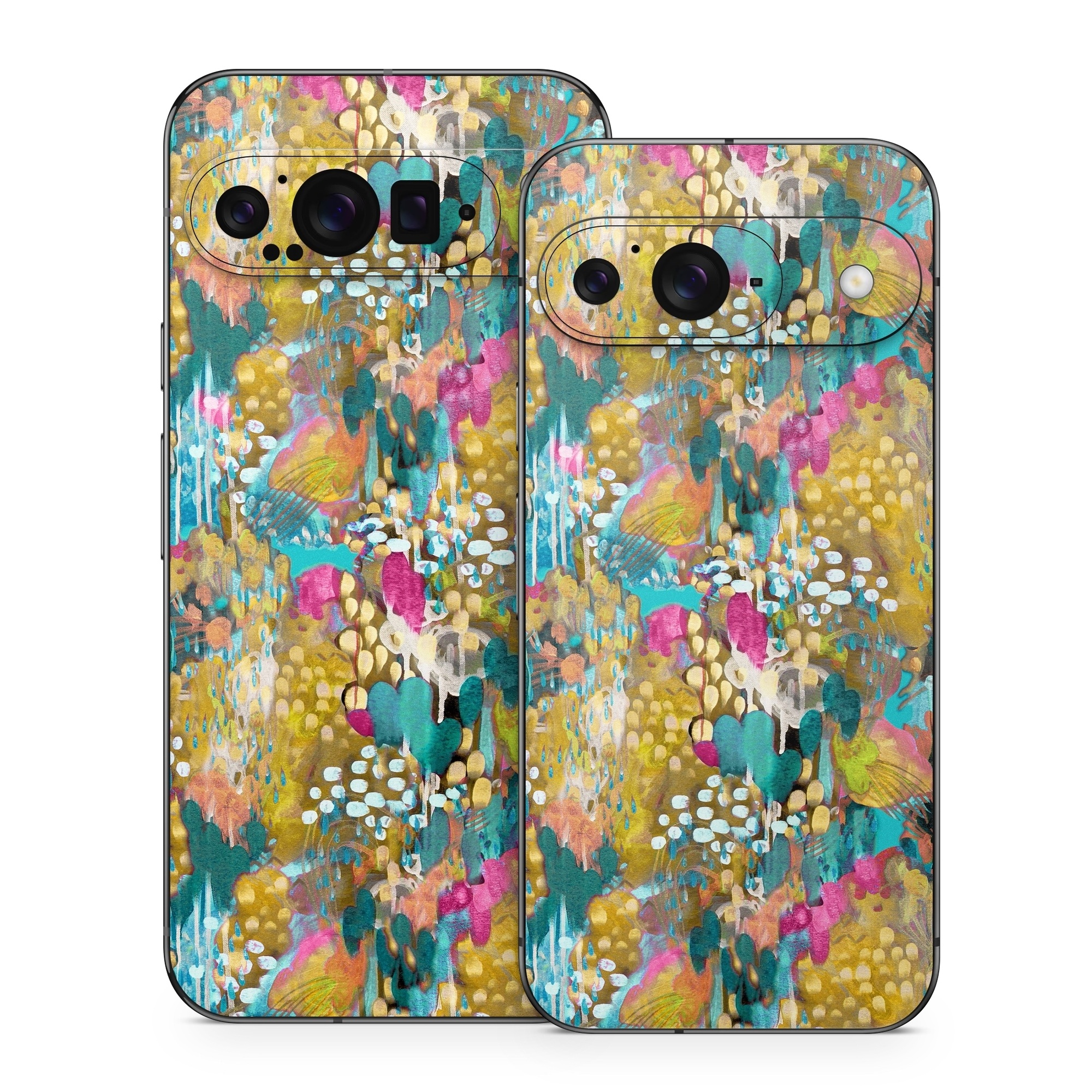 Google Pixel 9 Series Skin design of Pattern, Textile, Design, Art, Visual arts, Wildflower, with green, gray, blue, black, red colors