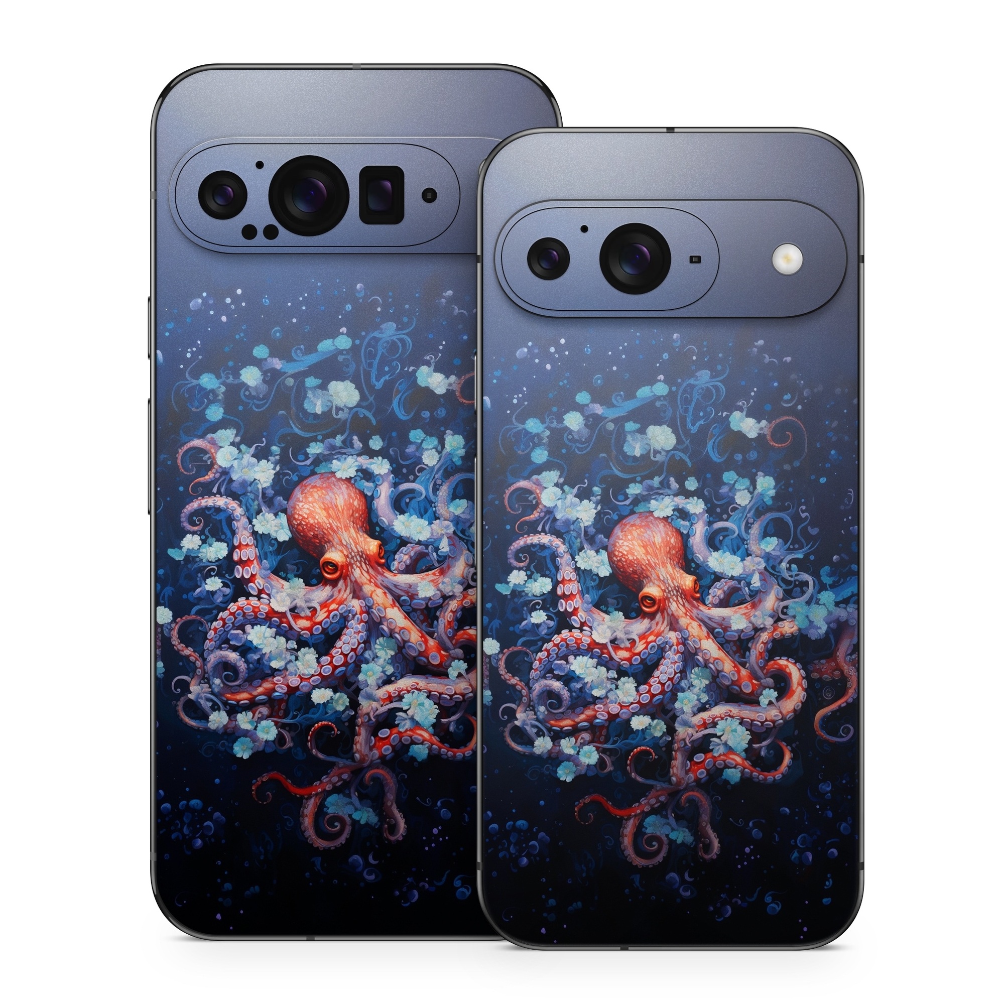 Google Pixel 9 Series Skin design of Water, Azure, Marine invertebrates, Liquid, Natural environment, Organism, Fluid, Art, Font, World, with blue, red, white, purple colors