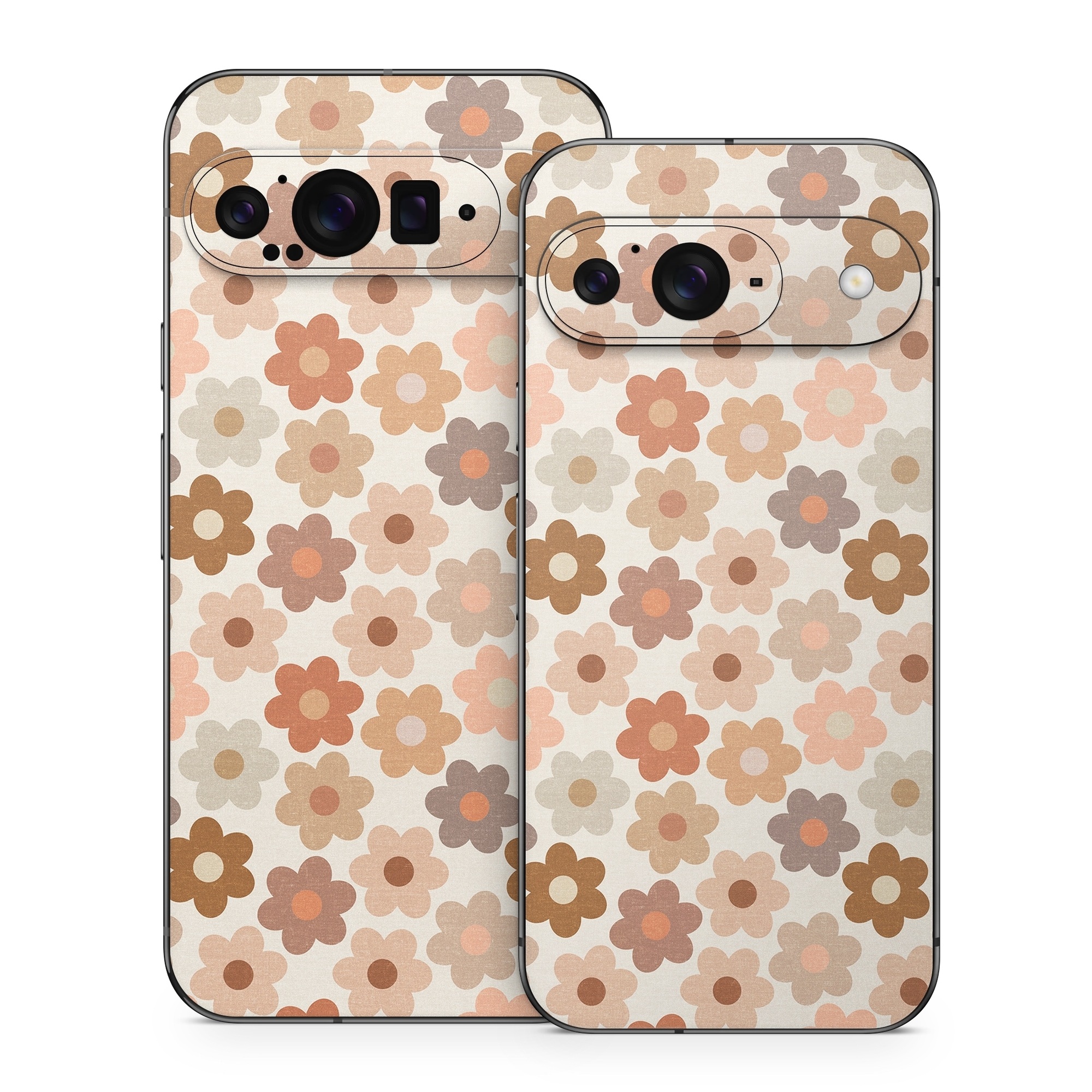 Google Pixel 9 Series Skin design of Brown, Orange, Textile, Material property, Pattern, Circle, Symmetry, Font, Tints and shades, Peach, with white, brown, yellow, pink colors