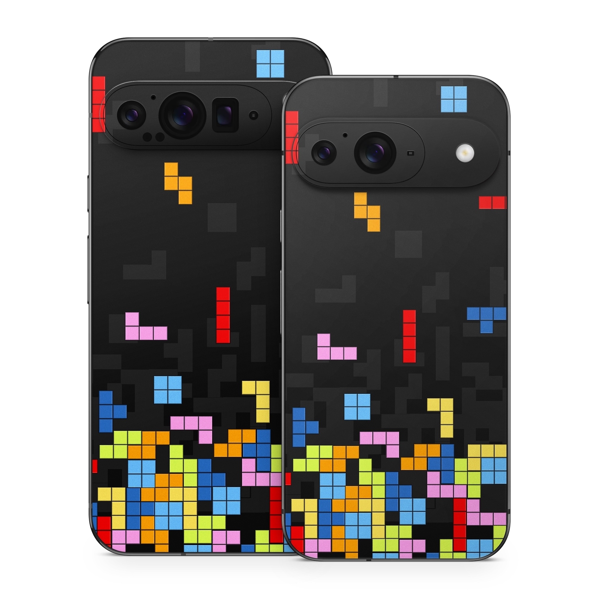 Google Pixel 9 Series Skin design of Pattern, Symmetry, Font, Design, Graphic design, Line, Colorfulness, Magenta, Square, Graphics, with black, green, blue, orange, red colors