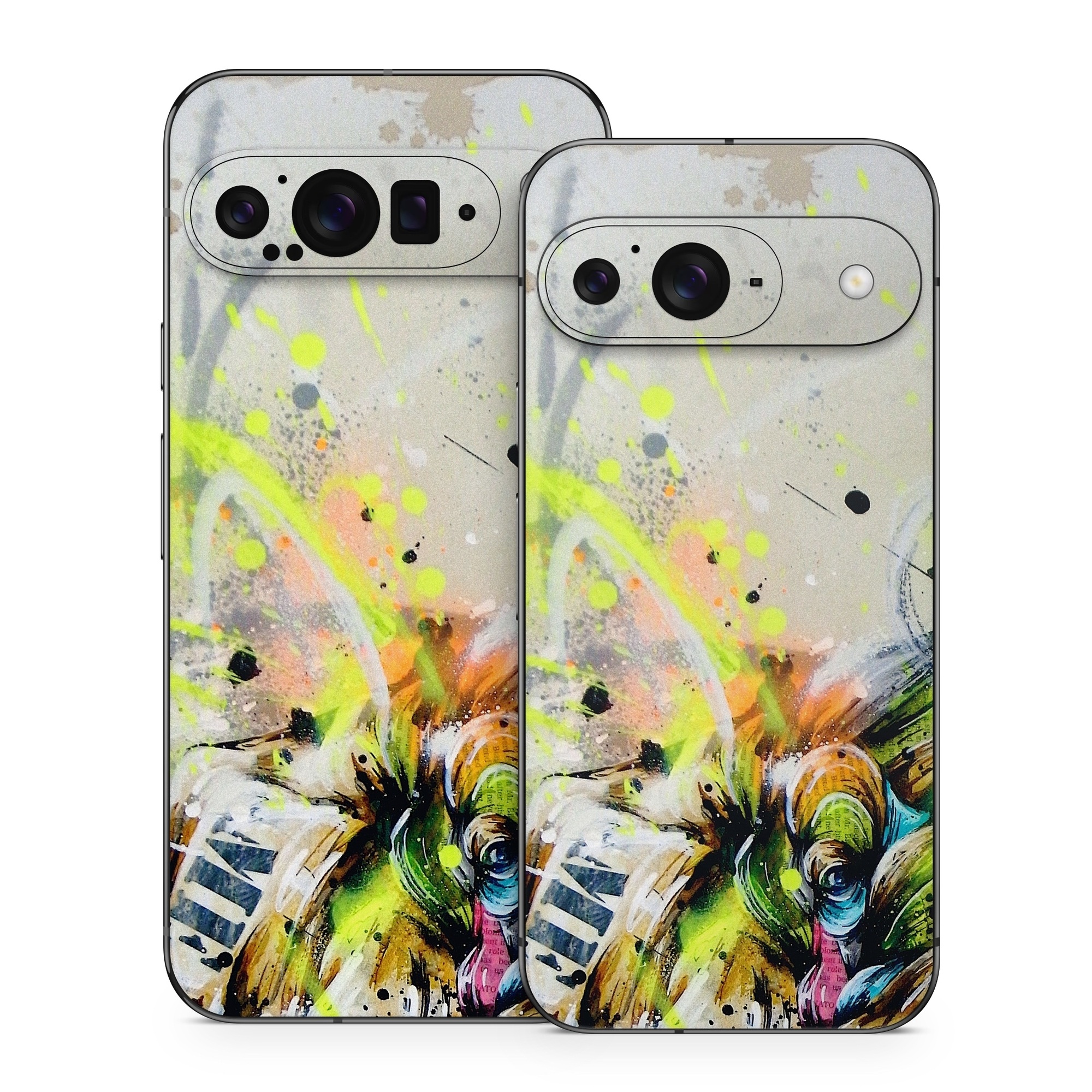 Google Pixel 9 Series Skin design of Watercolor paint, Graphic design, Illustration, Acrylic paint, Art, Modern art, Painting, Visual arts, Paint, Graphics, with gray, black, green, red, blue colors