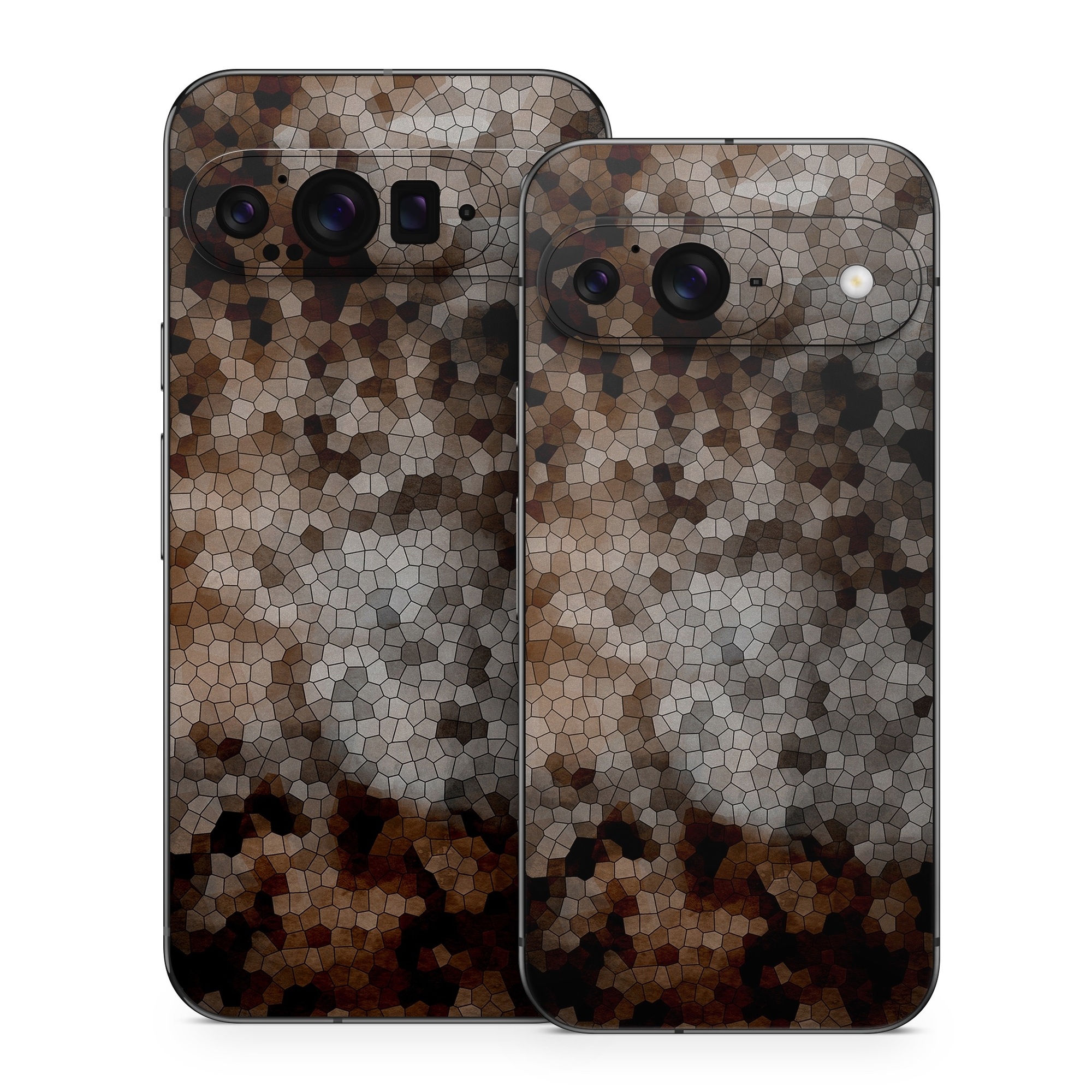 Google Pixel 9 Series Skin design of Brown, Design, Soil, Pattern, Rock, Rust, Granite, Metal, with black, white, gray, brown colors