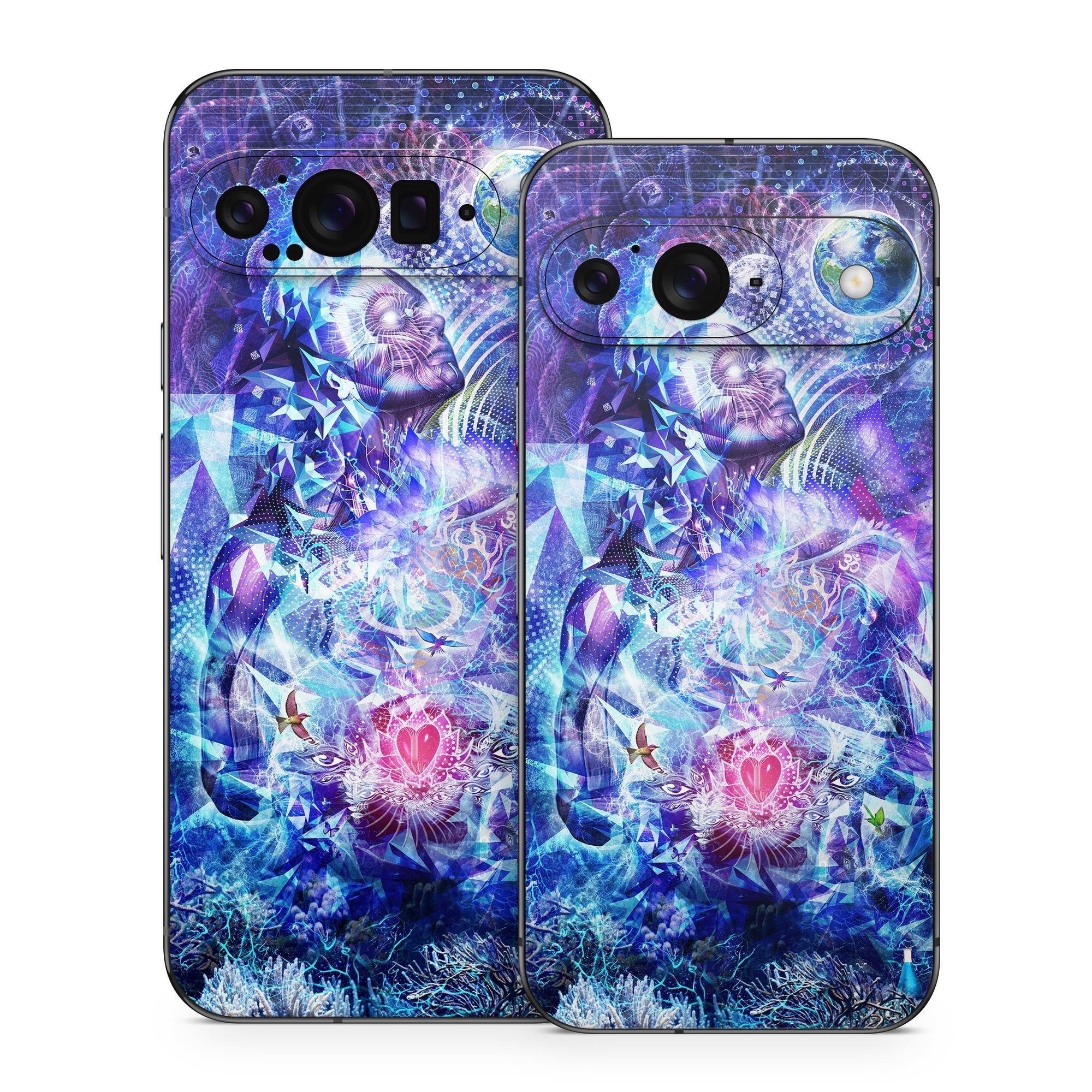 Google Pixel 9 Series Skin design of Blue, Purple, Violet, Lavender, Majorelle blue, Psychedelic art, Electric blue, Organism, Art, Design, with blue, green, purple, red, pink colors