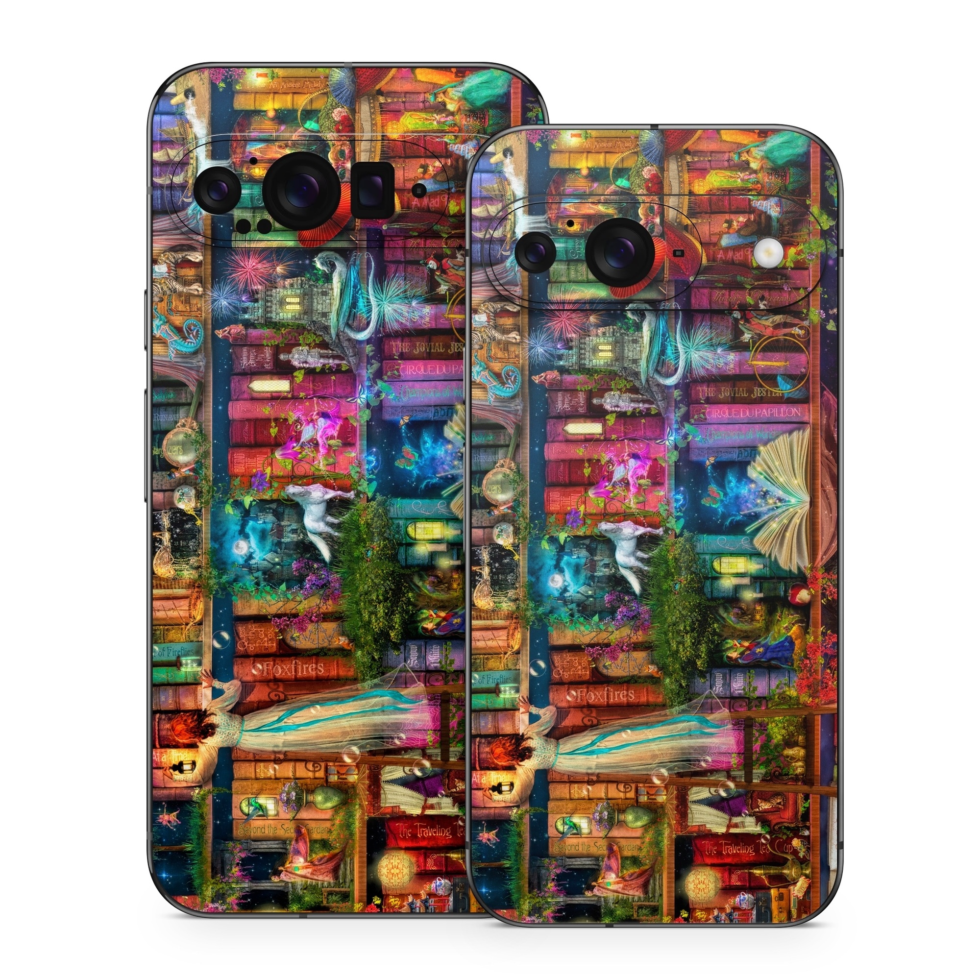 Google Pixel 9 Series Skin design of Painting, Art, Theatrical scenery, with black, red, gray, green, blue colors