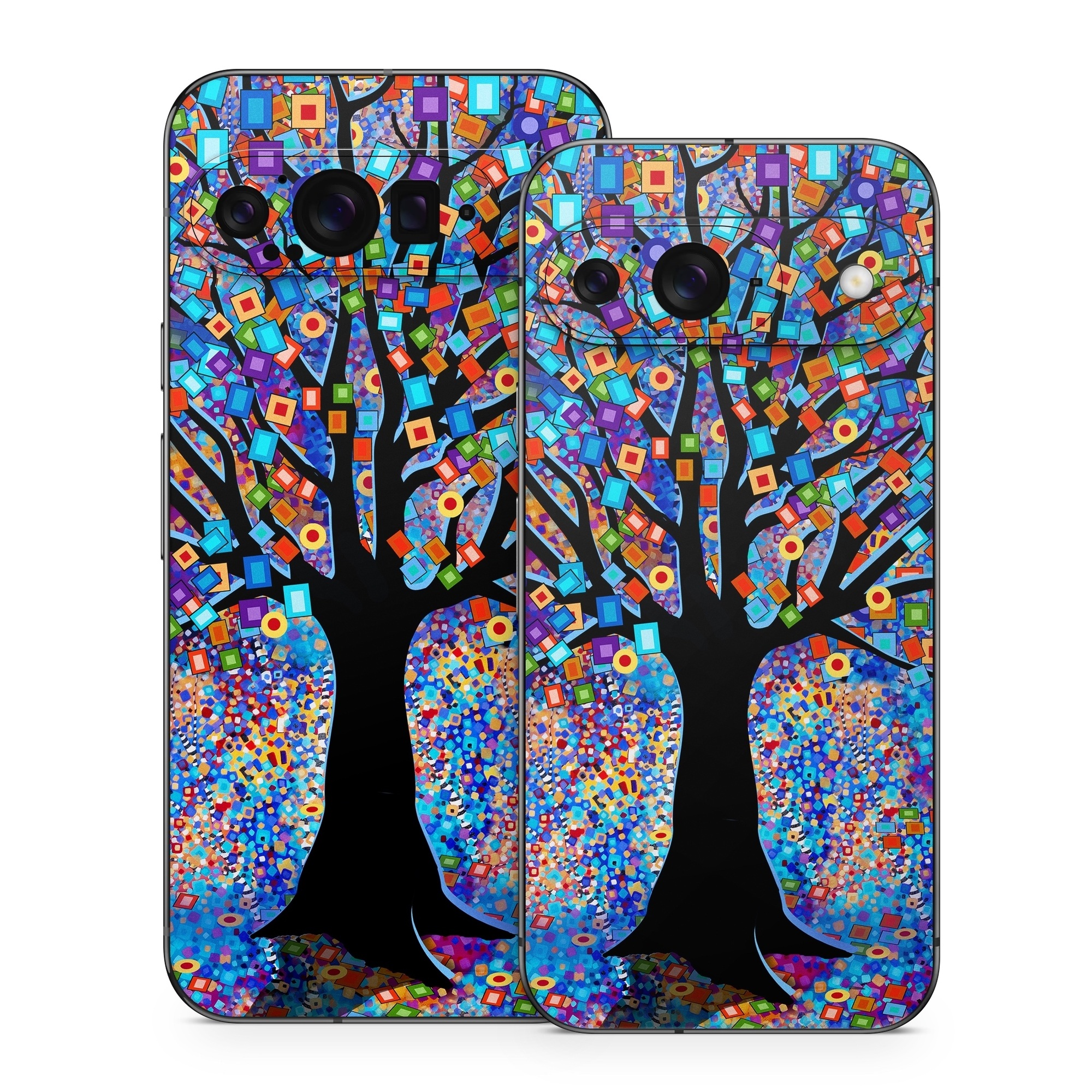 Google Pixel 9 Series Skin design of Psychedelic art, Modern art, Art, with black, blue, red, orange, yellow, green, purple colors