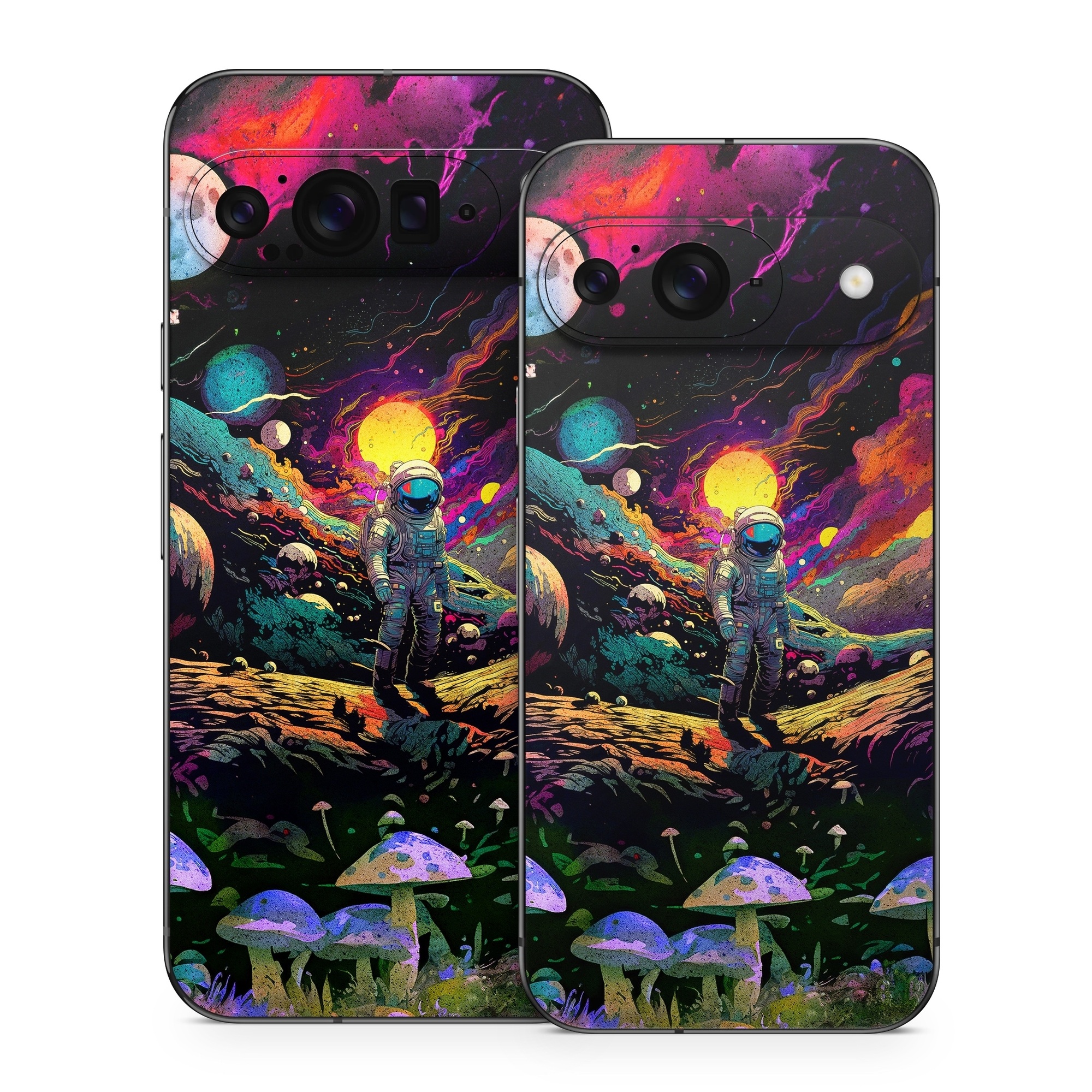 Google Pixel 9 Series Skin design of Light, Nature, Purple, Umbrella, Plant, Art, Terrestrial plant, Natural landscape, Astronomical object, Space, with black, white, purple, red, gray, orange, yellow, blue, green, brown colors