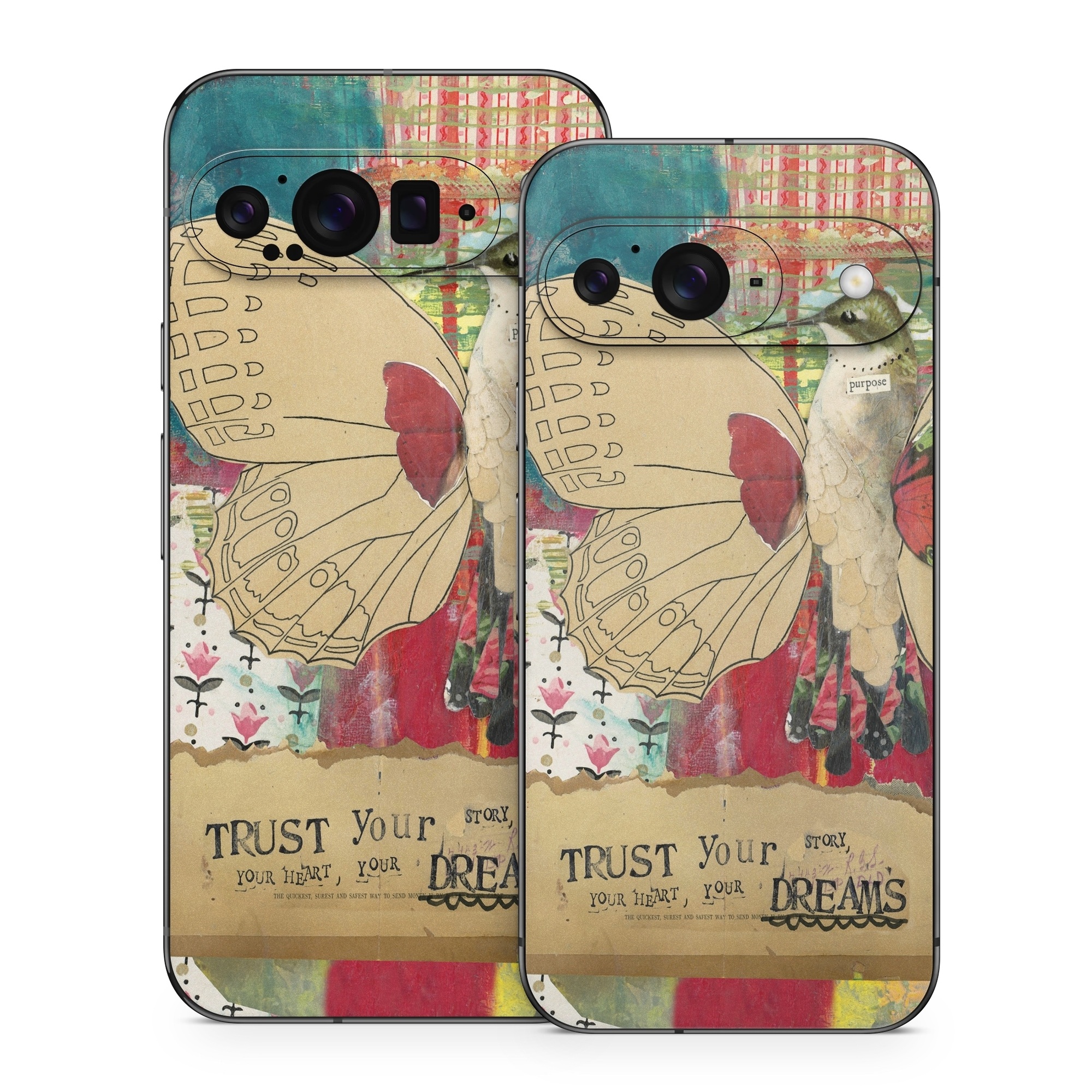 Google Pixel 9 Series Skin design of Butterfly, Insect, Moths and butterflies, Pink, Pollinator, Illustration, Wing, Moth, Art, Invertebrate, with yellow, green, brown, red, blue, pink colors