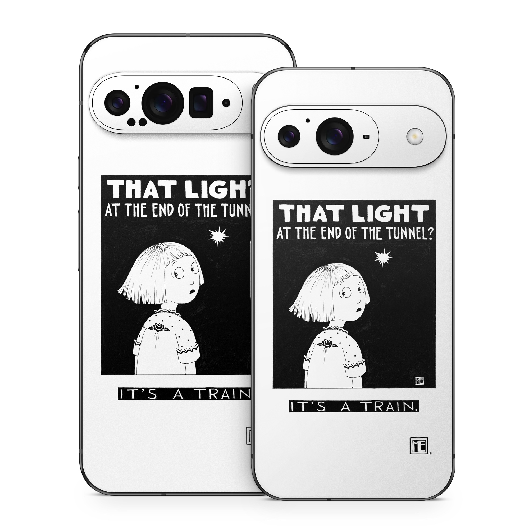 Google Pixel 9 Series Skin design of Cartoon, Poster, Font, Black-and-white, Fictional character, Illustration, Coloring book, with black, white colors