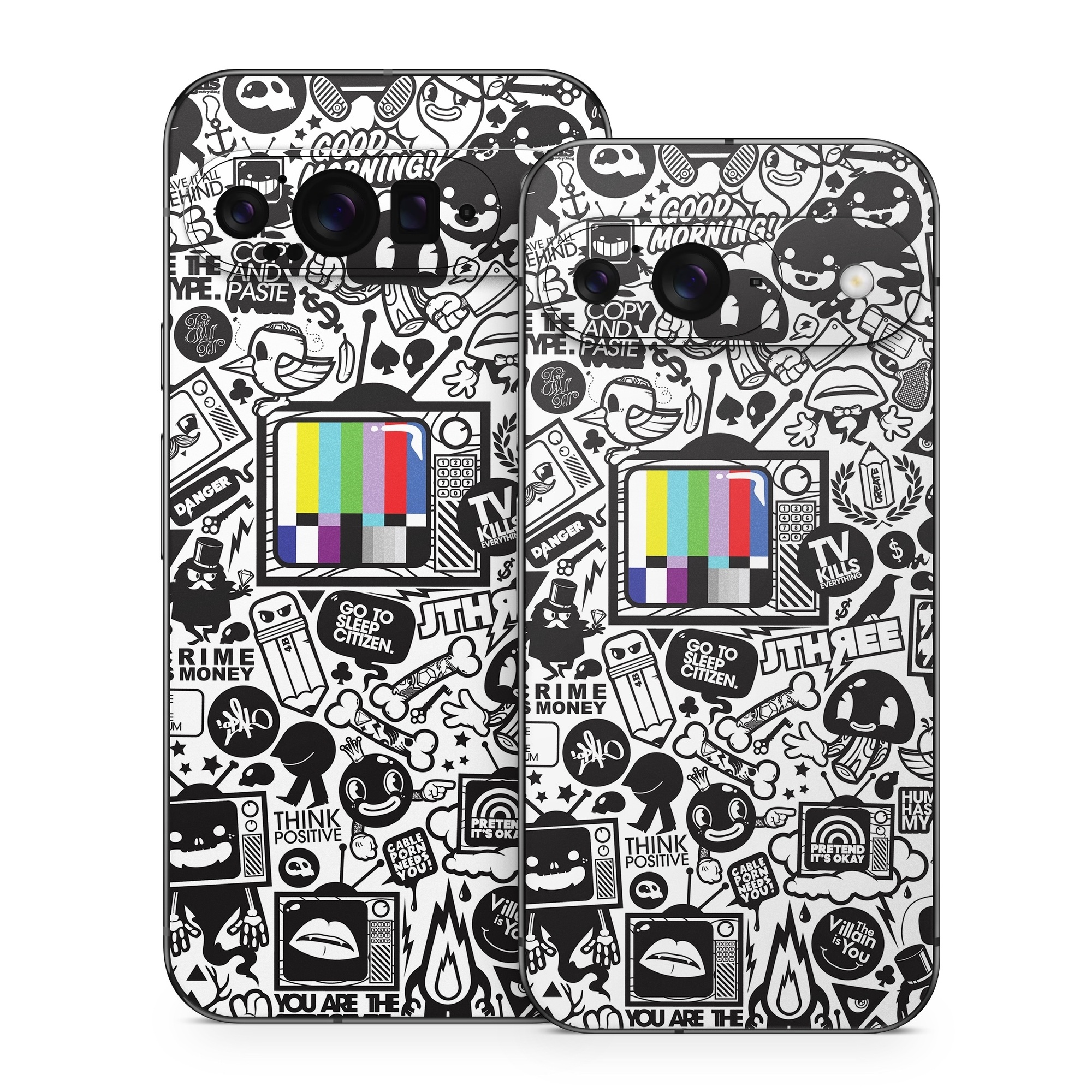 Google Pixel 9 Series Skin design of Pattern, Drawing, Doodle, Design, Visual arts, Font, Black-and-white, Monochrome, Illustration, Art, with gray, black, white colors
