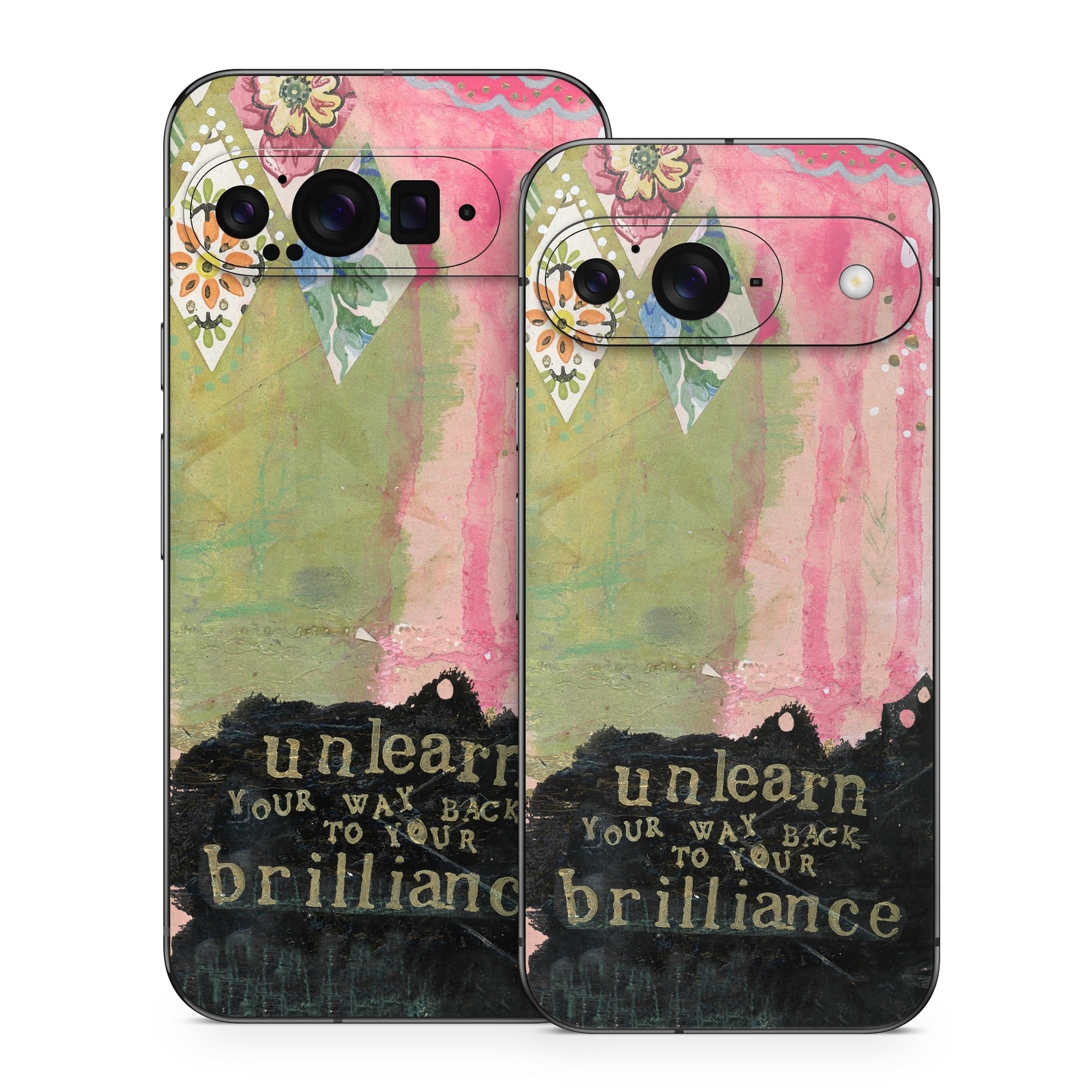 Google Pixel 9 Series Skin design of Green, Pink, Textile, Pattern, Art, Visual arts, Magenta, Linens, Quilting, with red, pink, black, green colors