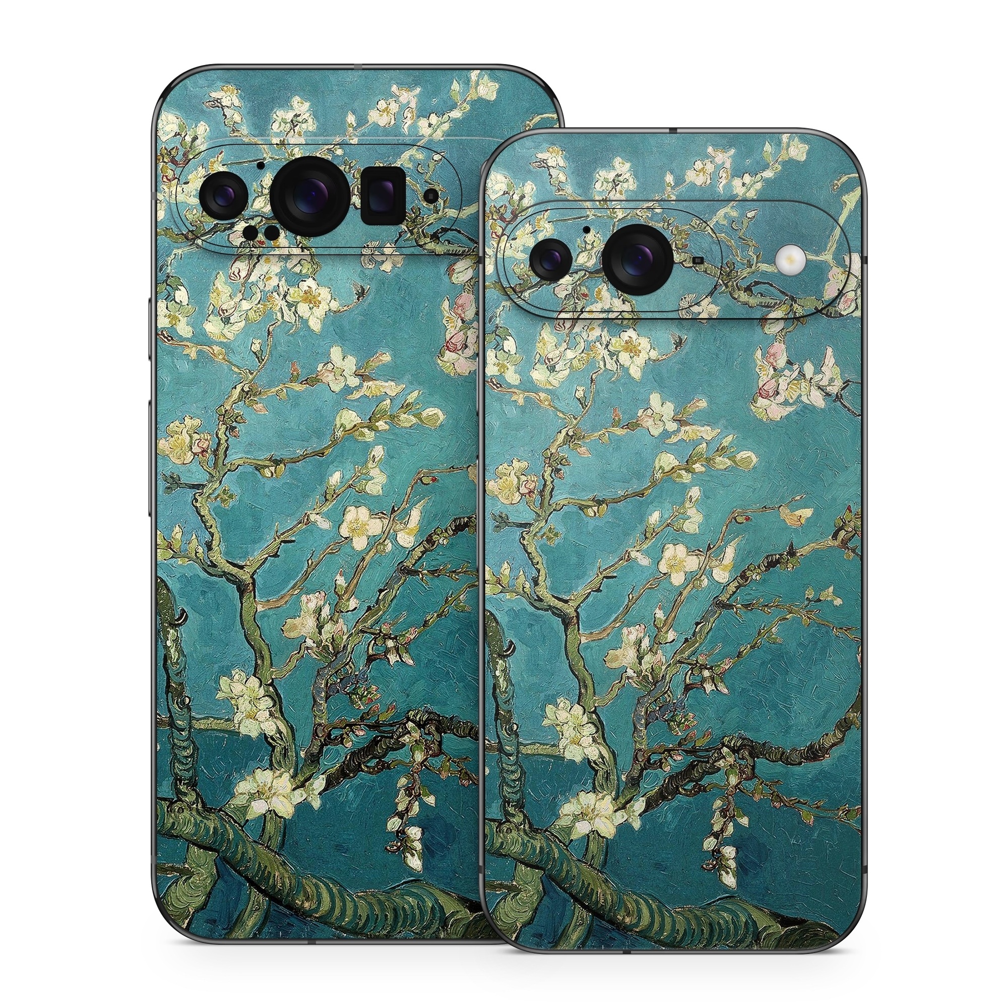 Google Pixel 9 Series Skin design of Tree, Branch, Plant, Flower, Blossom, Spring, Woody plant, Perennial plant, with blue, black, gray, green colors