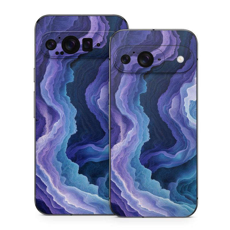 Google Pixel 9 Series Skin design of Blue, Purple, Fractal art, with purple, blue, white, black colors
