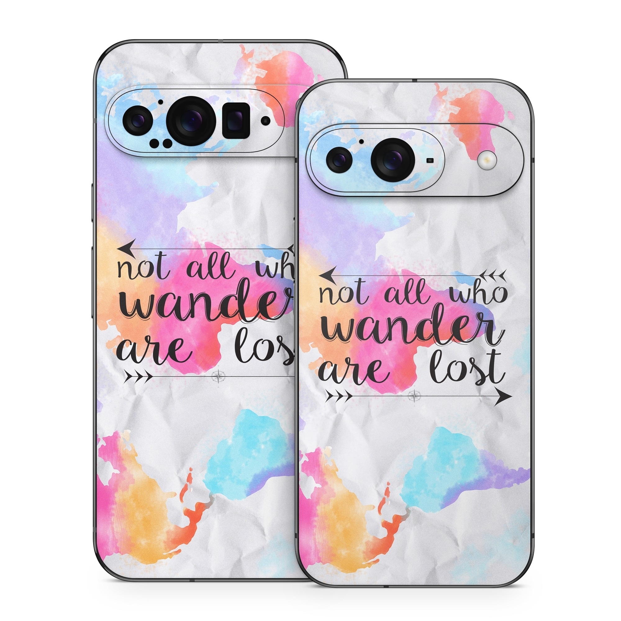 Google Pixel 9 Series Skin design of Font, Text, Calligraphy, Graphics, with black, white, orange, pink, red, blue, purple, yellow colors