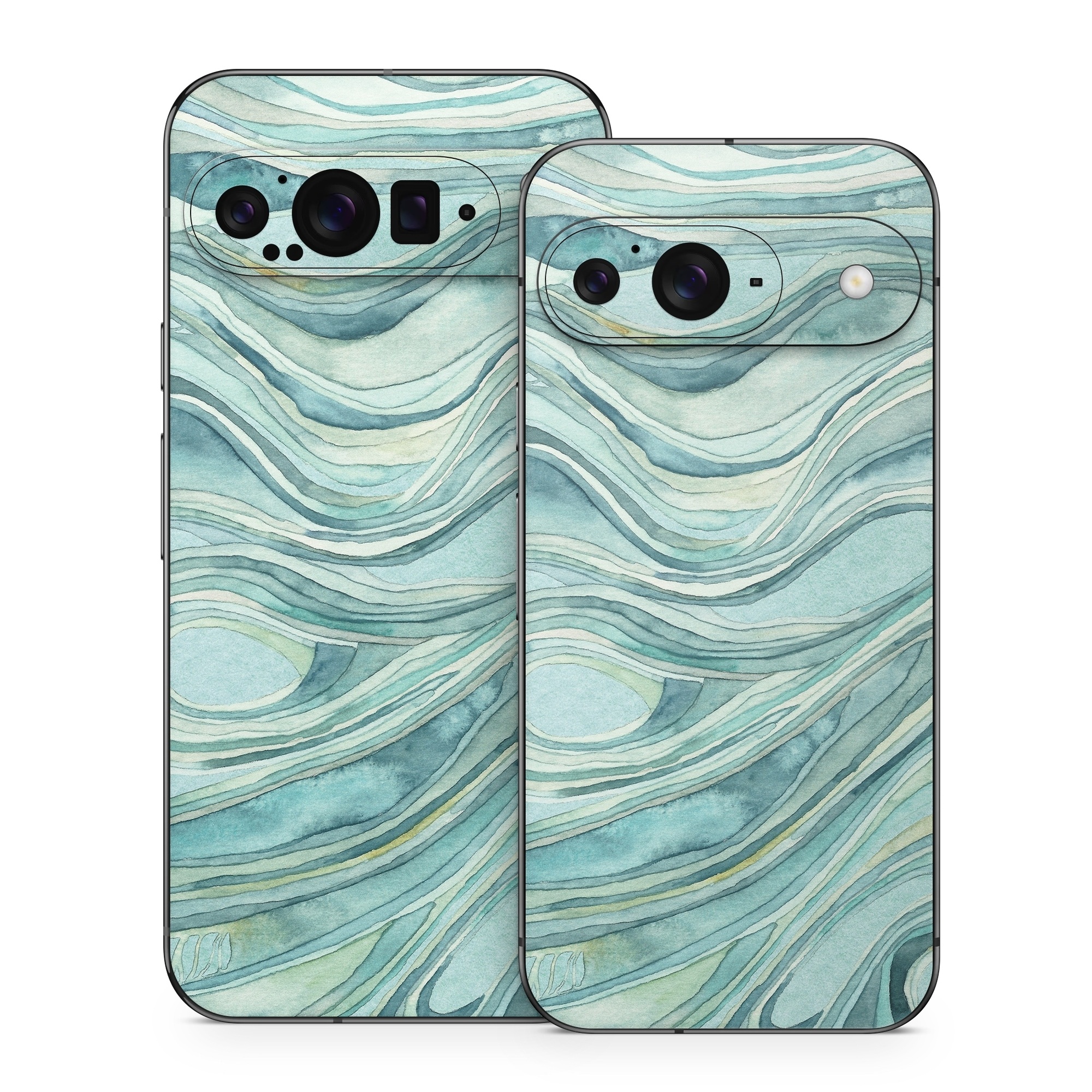 Google Pixel 9 Series Skin design of Aqua, Blue, Pattern, Turquoise, Teal, Water, Design, Line, Wave, Textile, with gray, blue colors