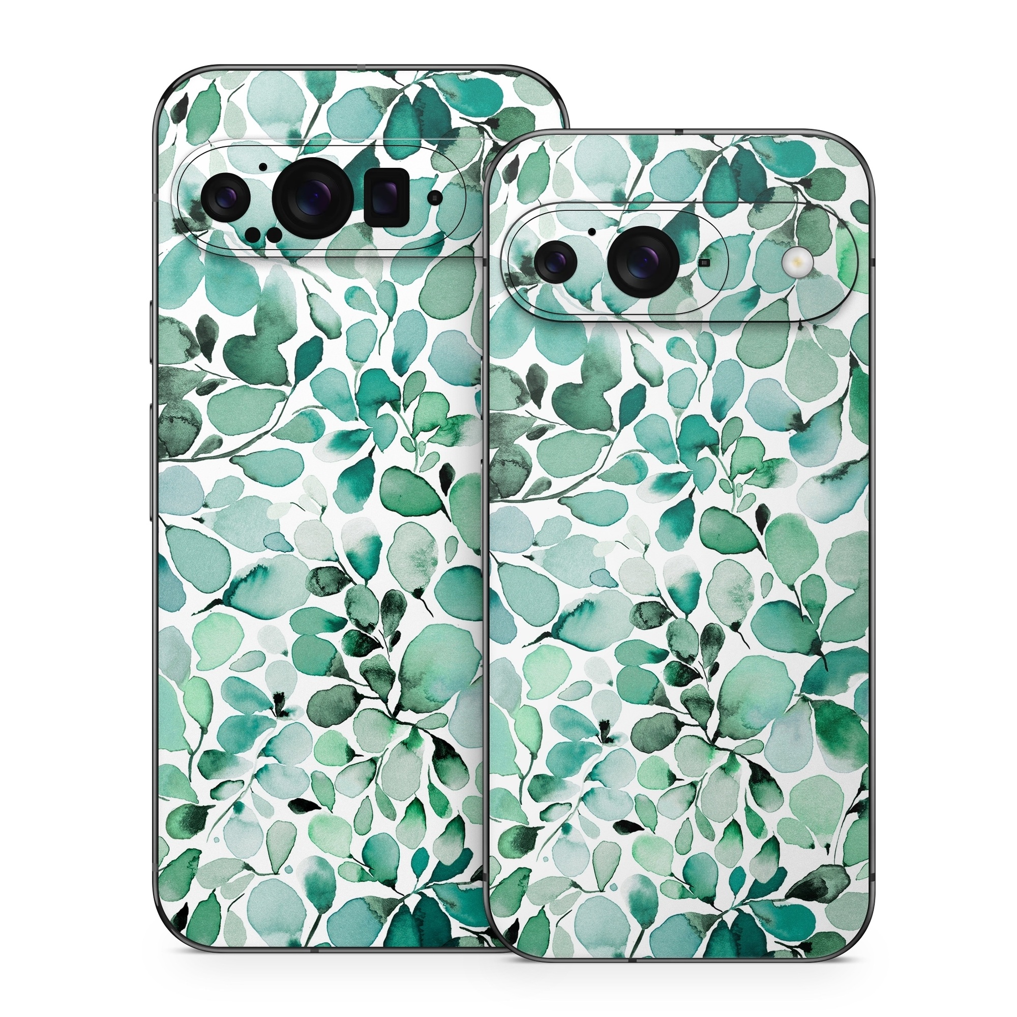 Google Pixel 9 Series Skin design of Azure, Line, Aqua, Pattern, Art, Symmetry, Electric blue, Circle, Creative arts, Terrestrial plant, with white, green, black colors