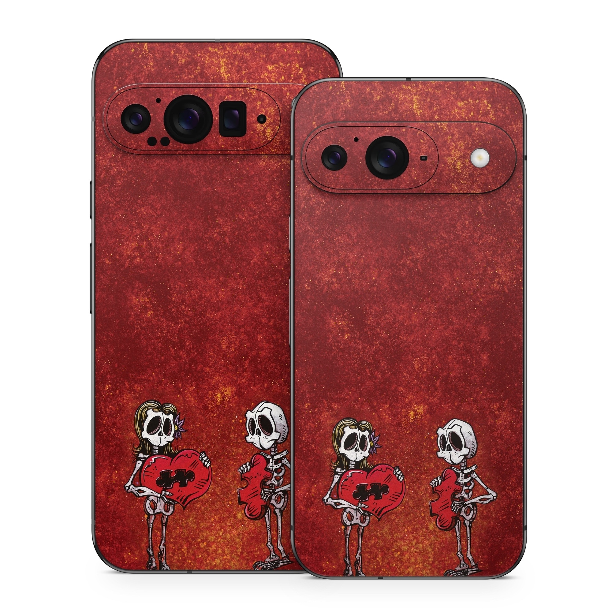 Google Pixel 9 Series Skin design of Font, Tints and shades, Bone, Art, Skull, Pattern, Creative arts, Carmine, Visual arts, Rectangle, with white, black, gray, brown, red, yellow, orange colors