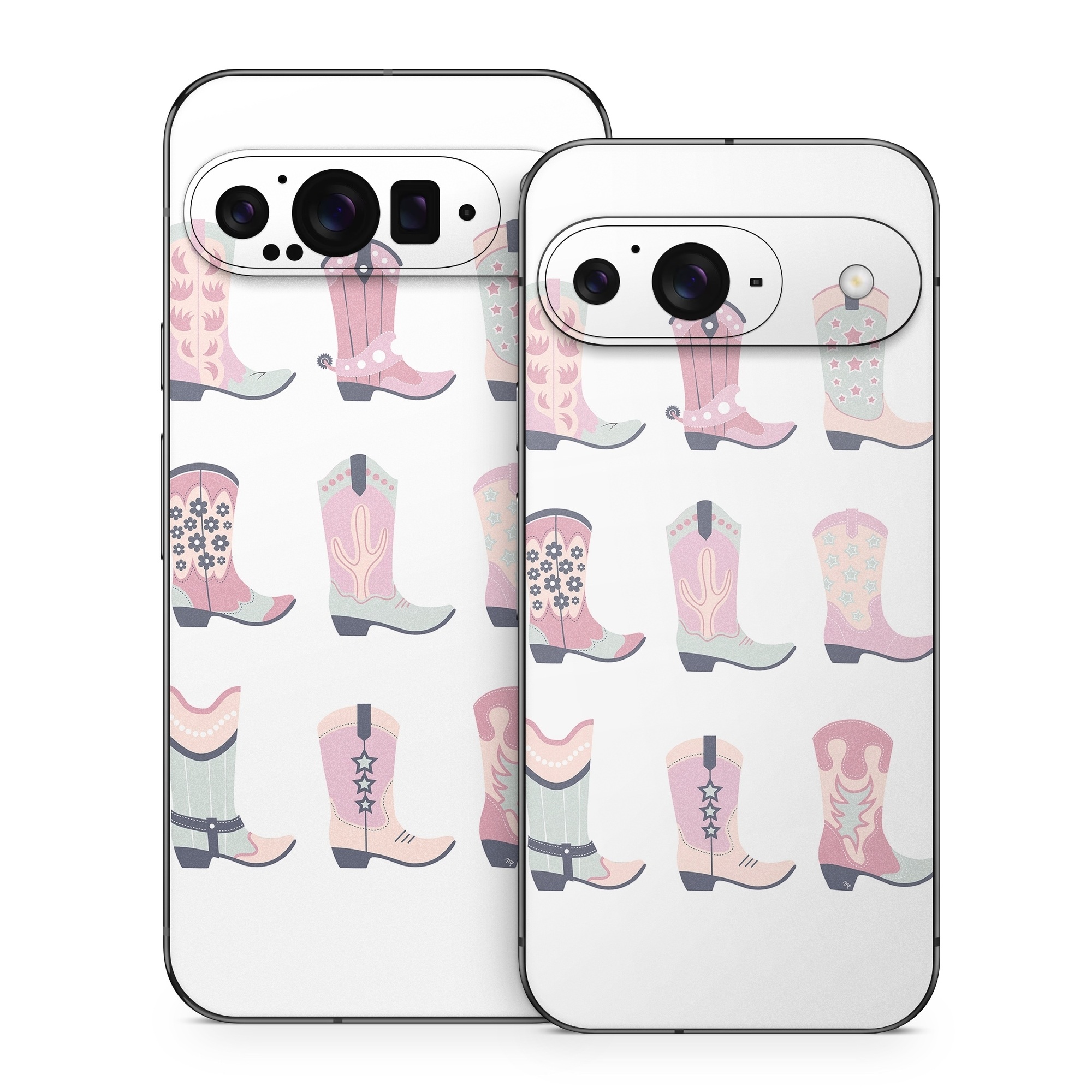 Google Pixel 9 Series Skin design of Footwear, Shoe, White, Durango boot, Product, Fashion, Textile, Pink, Font, Red, with pink, white, blue, brown colors