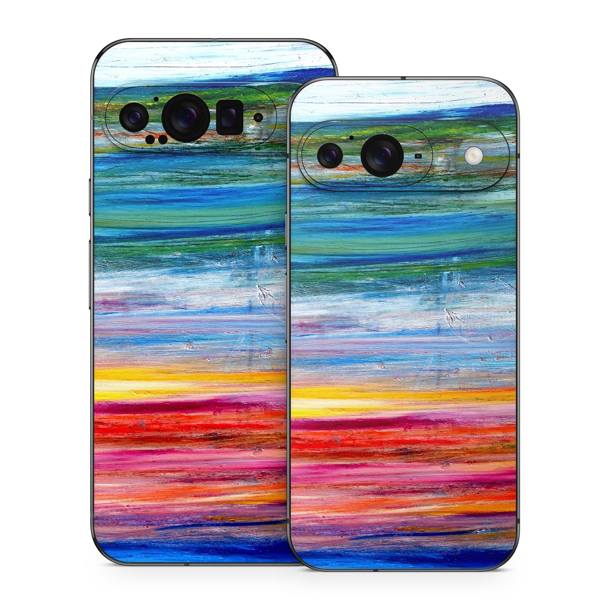 Google Pixel 9 Series Skin design of Sky, Painting, Acrylic paint, Modern art, Watercolor paint, Art, Horizon, Paint, Visual arts, Wave, with gray, blue, red, black, pink colors