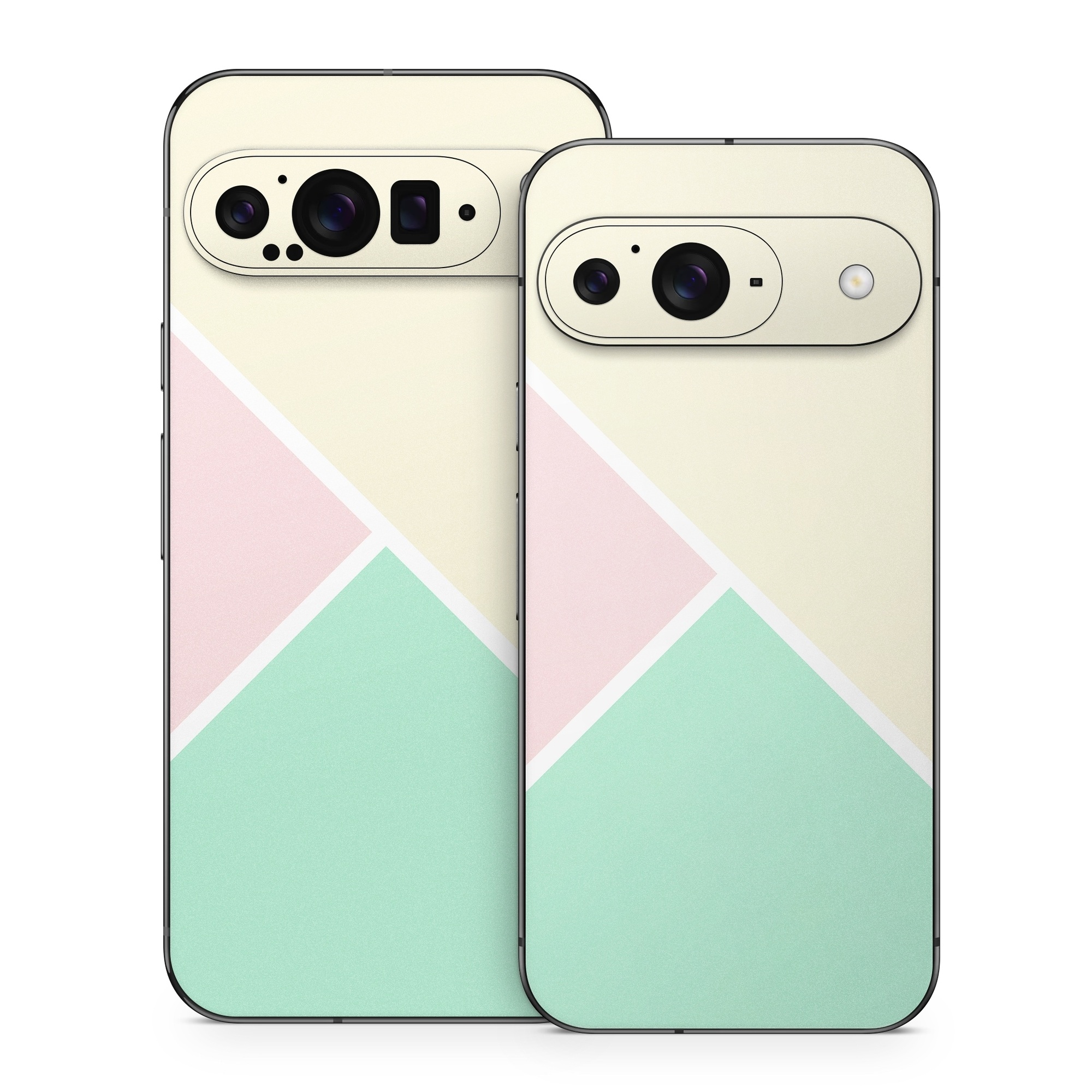 Google Pixel 9 Series Skin design of Green, Aqua, Turquoise, Blue, Pink, Yellow, Line, Teal, Pattern, Design, with yellow, pink, green colors