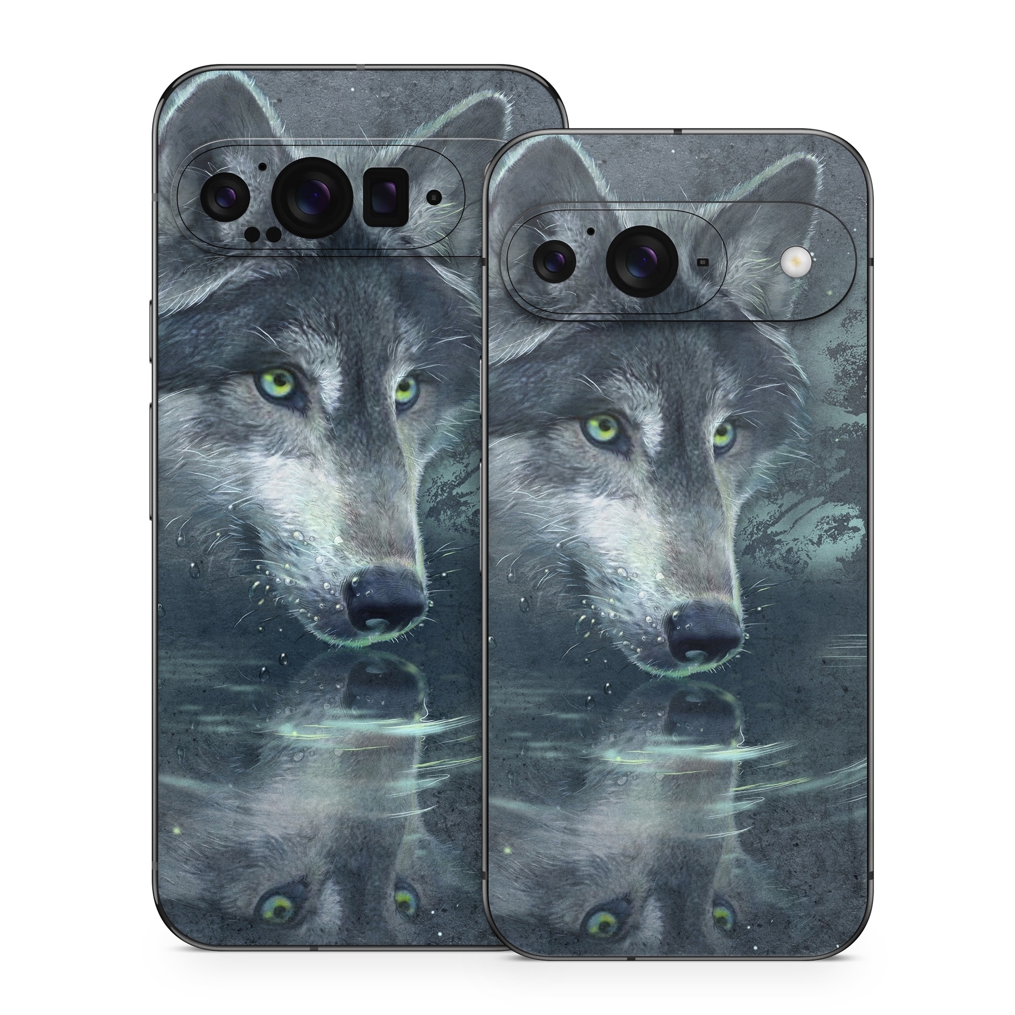 Google Pixel 9 Series Skin design of Wolf, Canidae, Wildlife, Red wolf, Canis, canis lupus tundrarum, Snout, Saarloos wolfdog, Wolfdog, Carnivore, with black, gray, blue colors