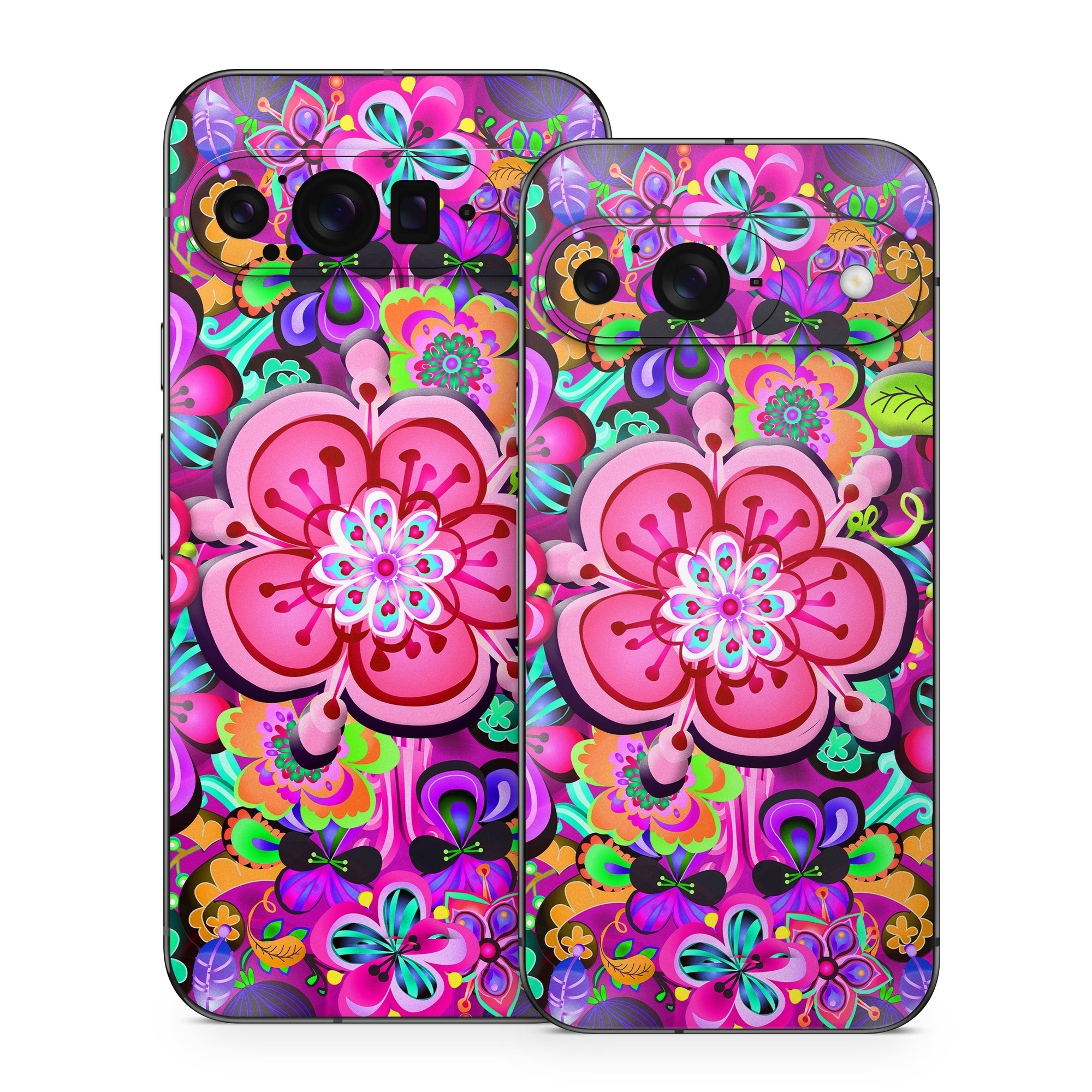 Google Pixel 9 Series Skin design of Pattern, Pink, Design, Textile, Magenta, Art, Visual arts, Paisley, with purple, black, red, gray, blue colors