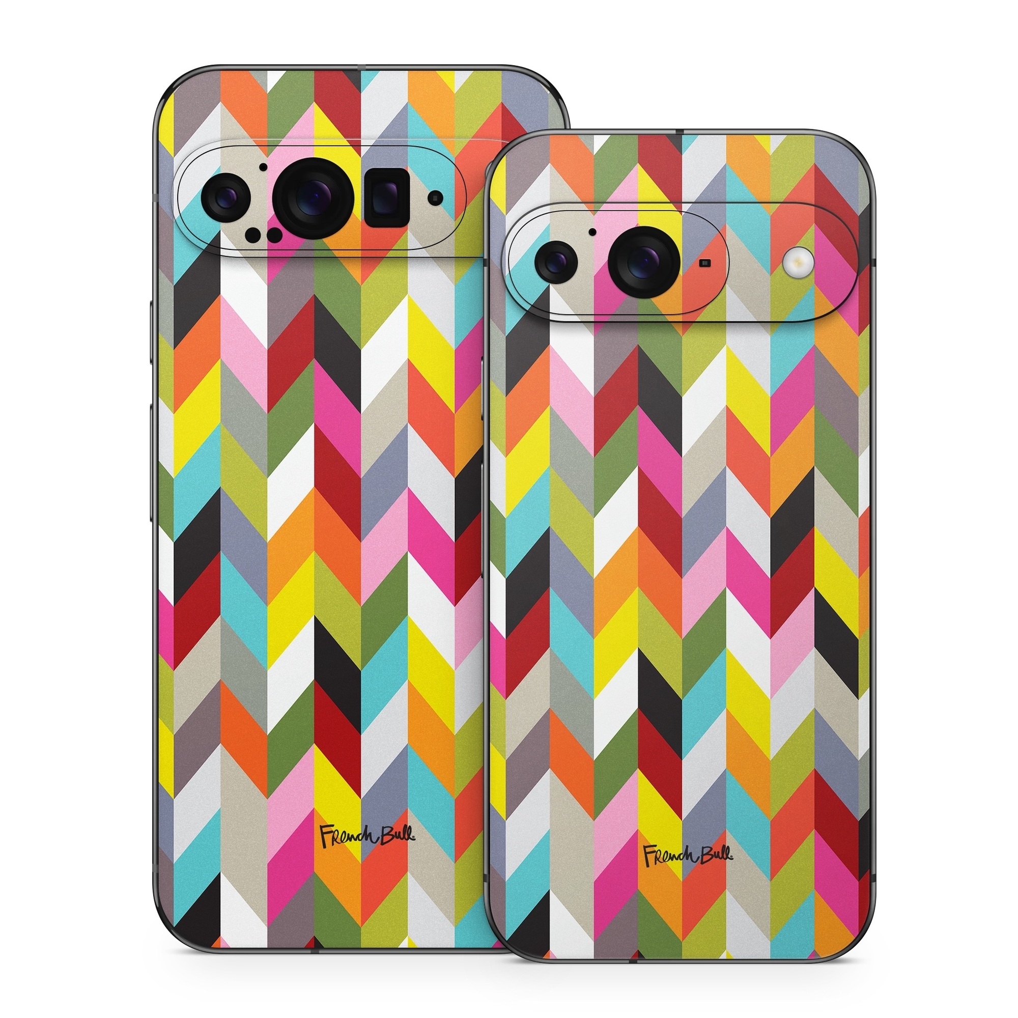 Google Pixel 9 Series Skin design of Pattern, Orange, Line, Design, Graphic design, Tints and shades, Triangle, with red, green, gray, black, blue, purple colors