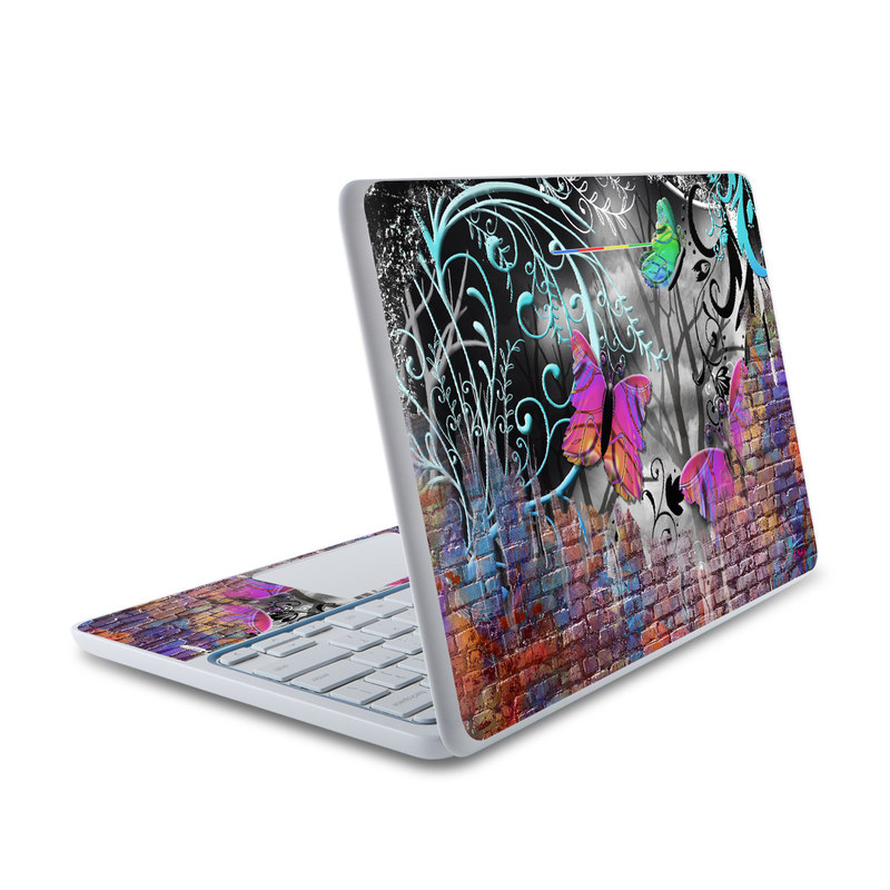HP Chromebook 11 Skin design of Purple, Graphic design, Art, Pattern, Graffiti, Organism, Street art, Wall, Font, Illustration, with red, black, gray, purple, orange, blue, green colors